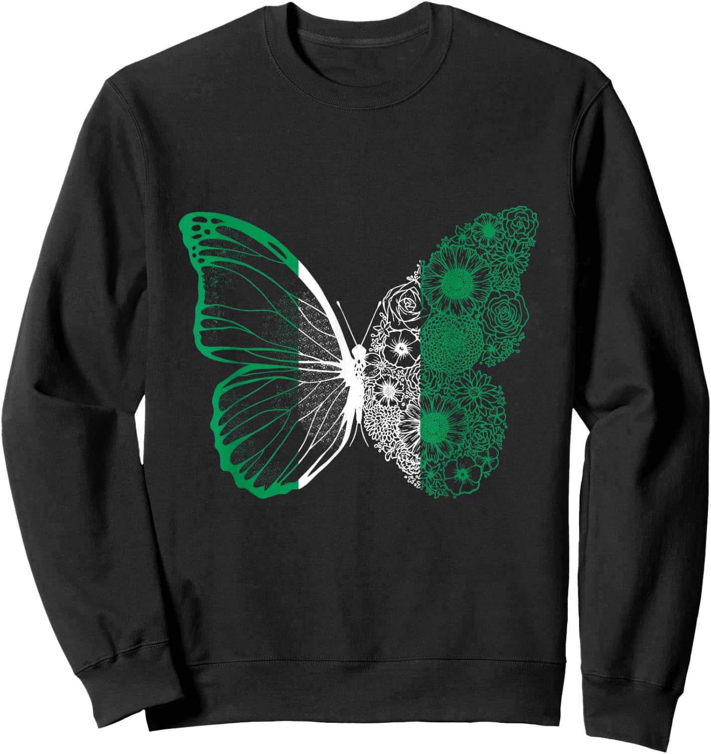 Nigerian Roots Nigeria Flag Nigerian Pride Butterfly Nigeria Sweatshirt - Sweatshirt | Black