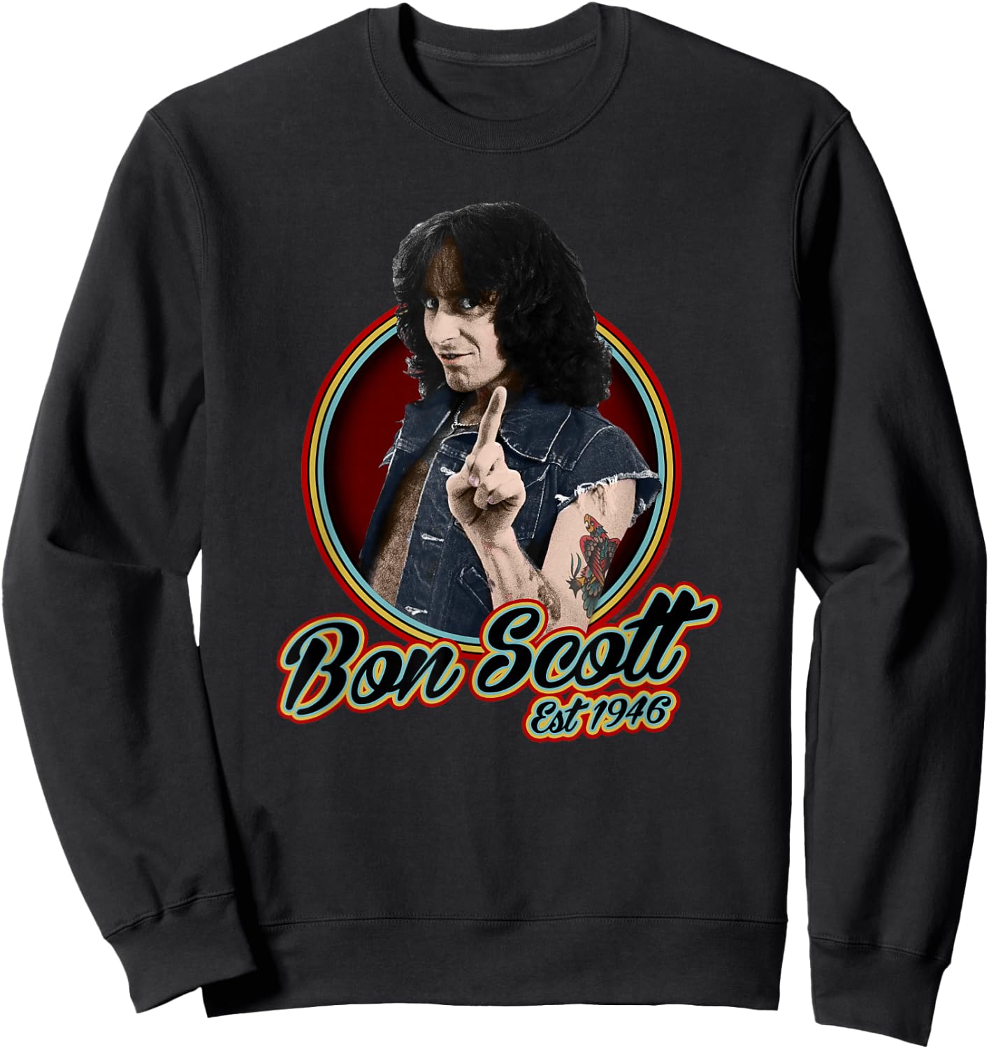 Bon Scott Retro Circle Photo Est 1946 Sweatshirt - Sweatshirt | Black