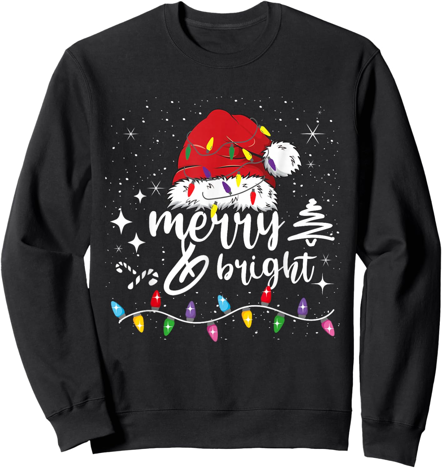 Merry And Bright Christmas Lights Xmas Women Kids Sweatshirt - Sweatshirt | Black