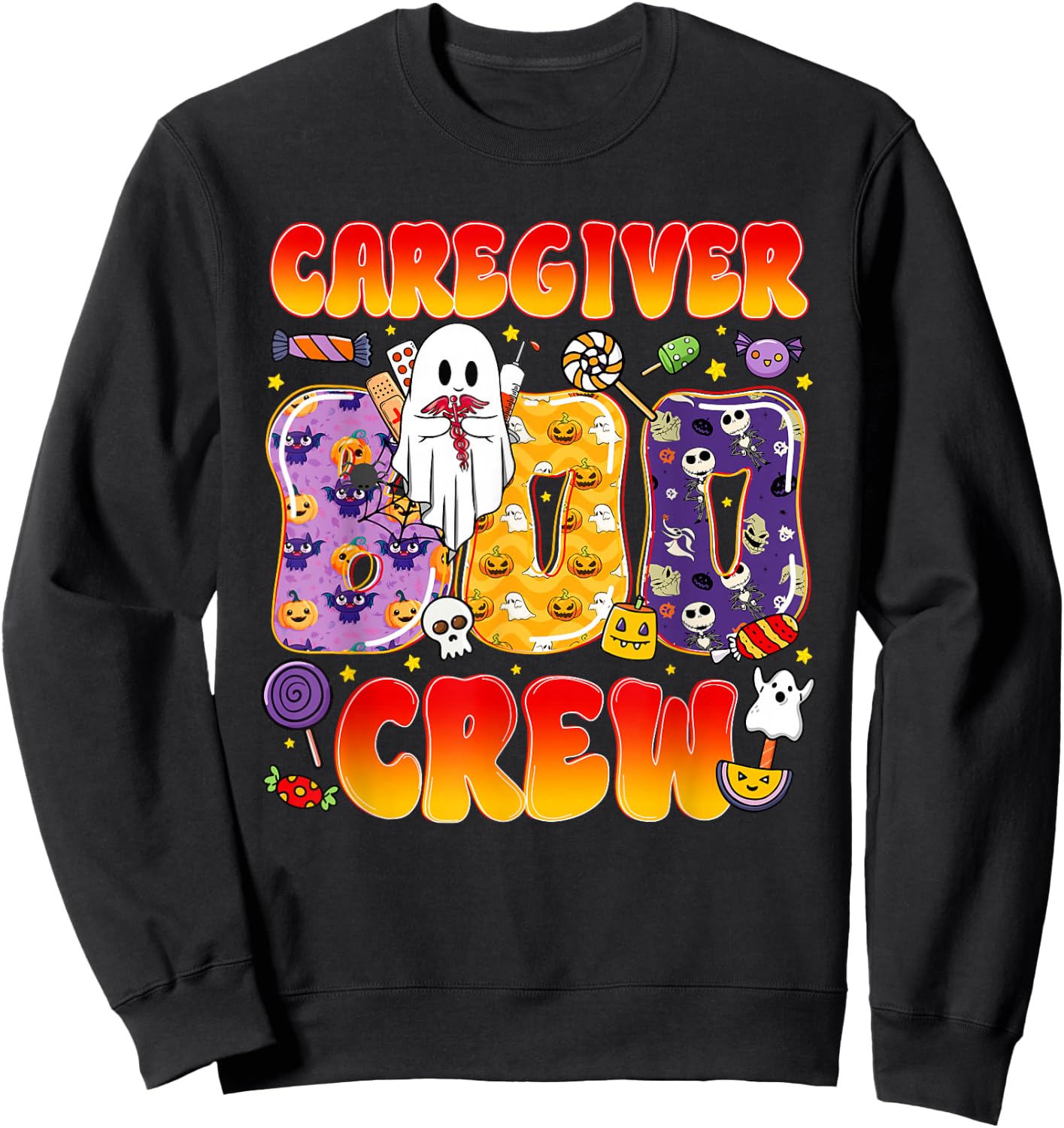 Caregiver Boo Crew Funny Halloween Sweatshirt - Sweatshirt | Black