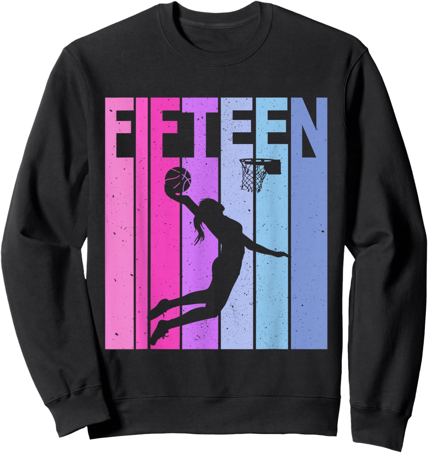 Vintage 15th Birthday Basketball 15 Year Old Girl Party Sweatshirt - Sweatshirt | Black