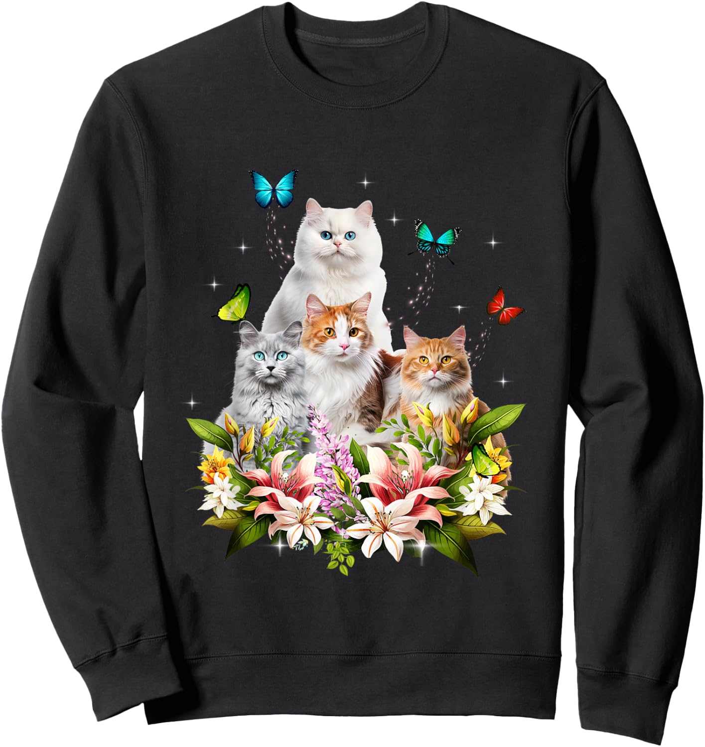 Kitten Lover Cute Cat Flower Butterfly Kitten Pet Animal Sweatshirt - Sweatshirt | Black