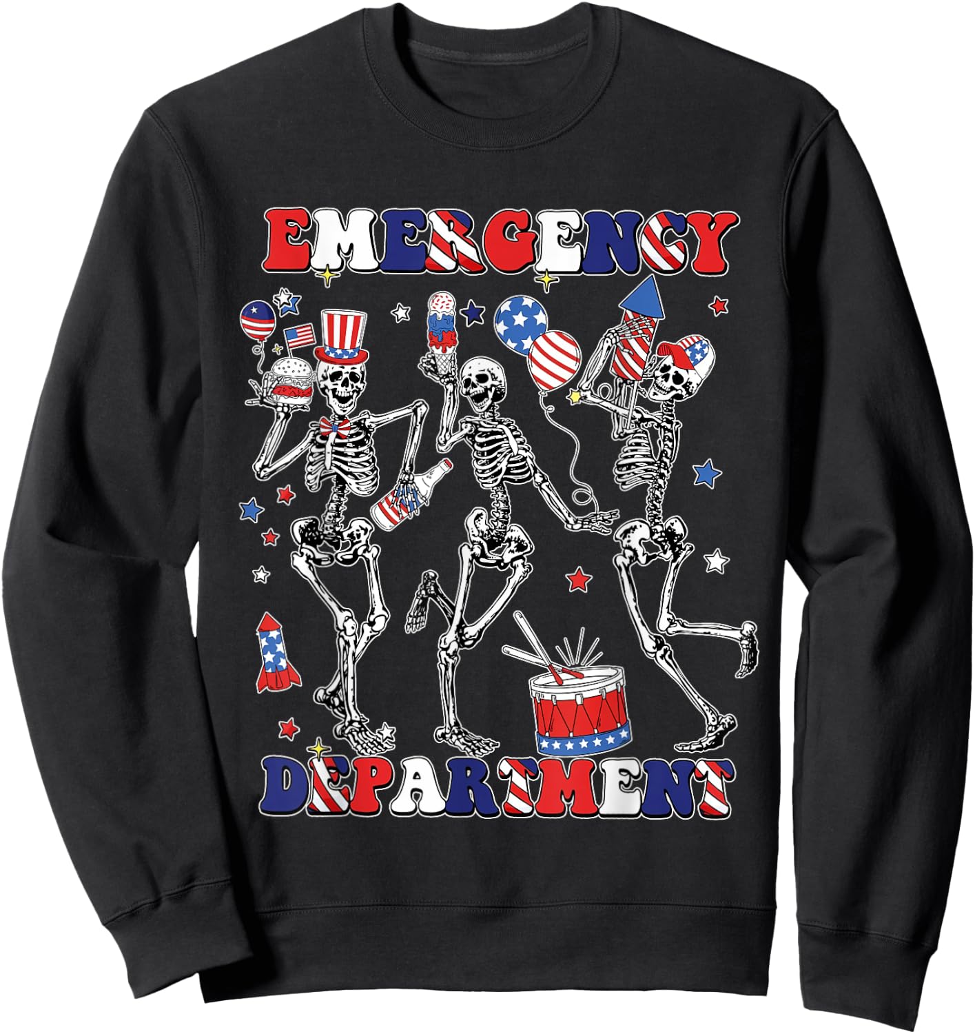 Department Skeleton Dancing ER Nurse 4th Of July Sweatshirt - Sweatshirt | Black