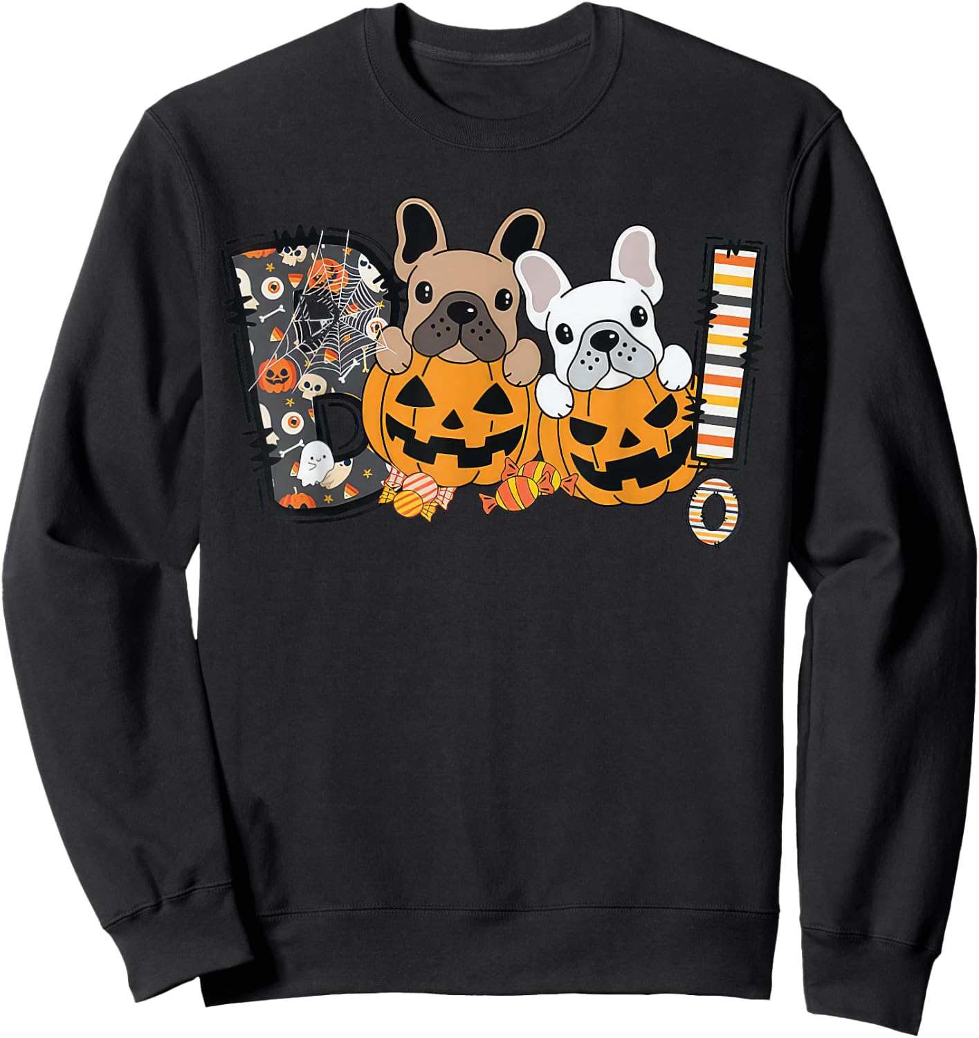 Boo French Bulldog Pumpkin Candy Dog Puppy Halloween Costume Sweatshirt - Sweatshirt | Black