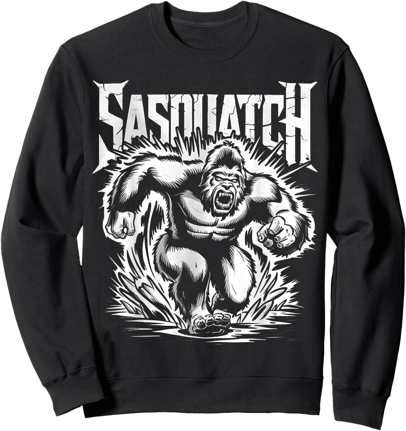 Retro Sasquatch Charging Hide & Seek Funny Bigfoot Believer Sweatshirt - Sweatshirt | Black