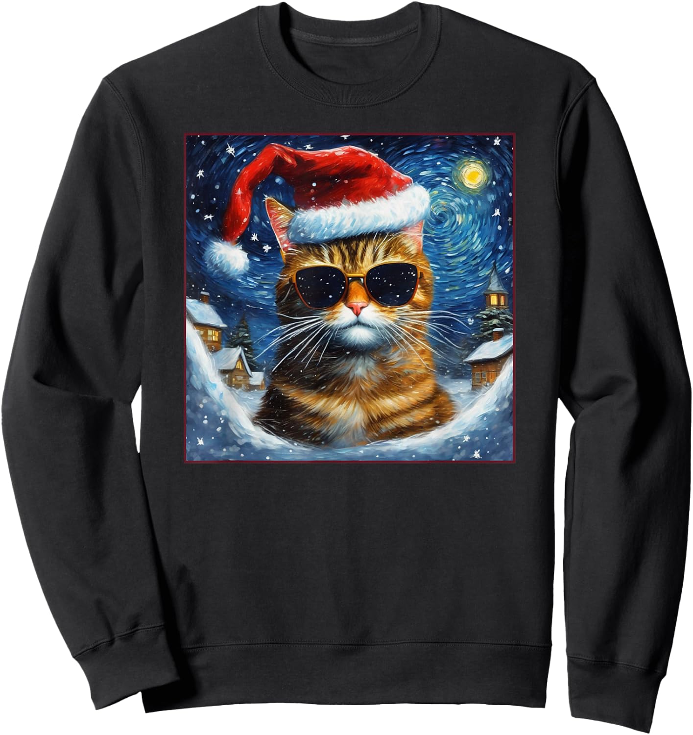 Van Gogh Starry Night Orange Tabby Cat Christmas Sweatshirt - Sweatshirt | Black