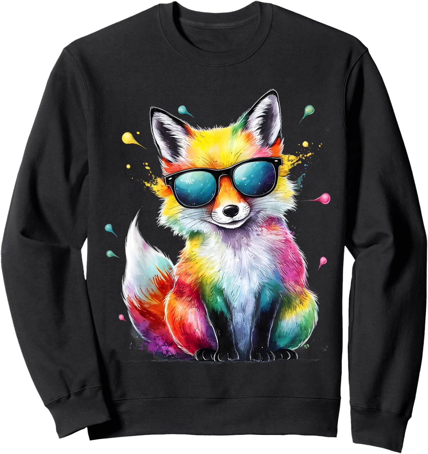 Fox Men Women Colorful Watercolor Fox Sweatshirt - Sweatshirt | Black