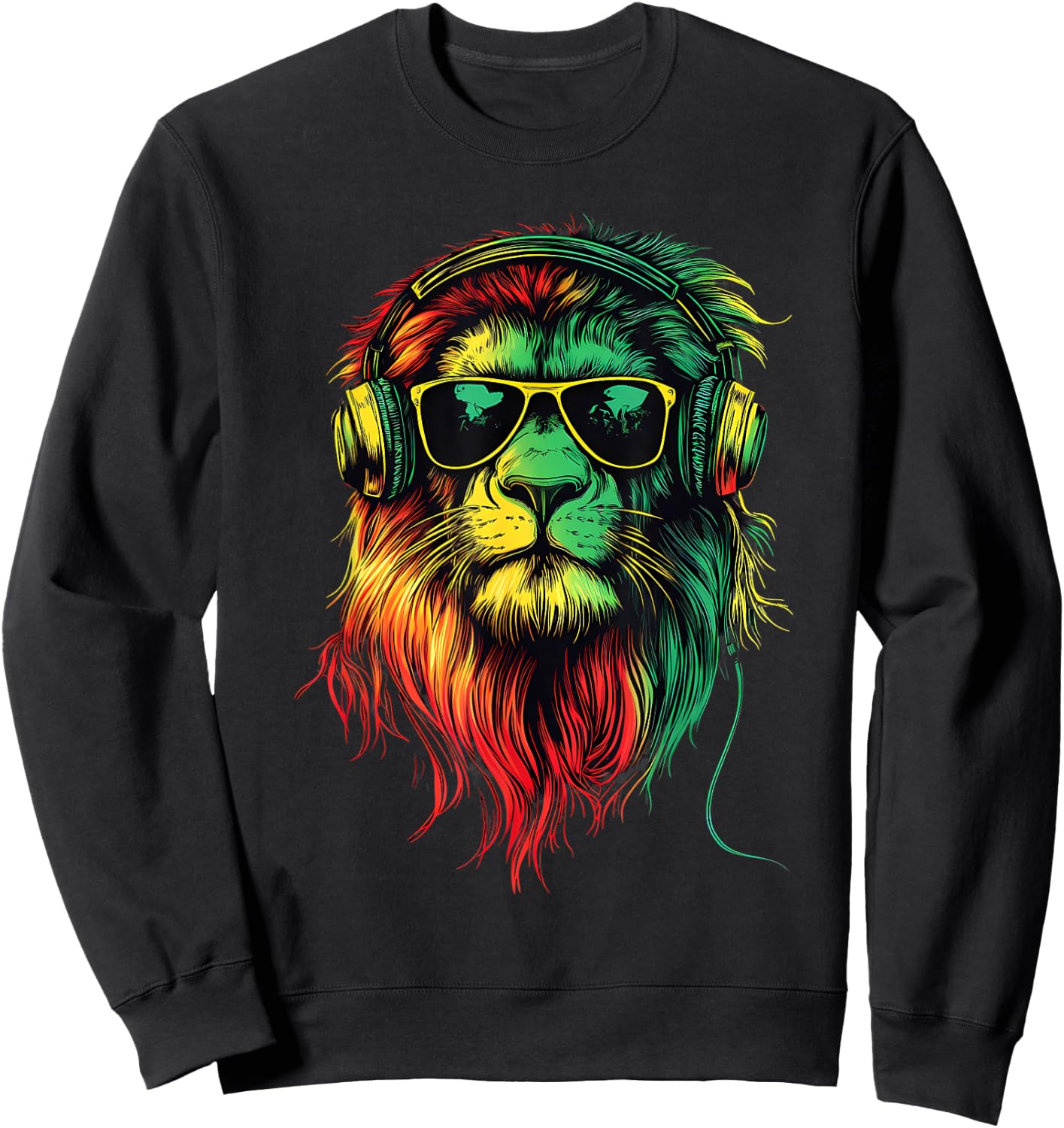 Rasta Reggae Music DJ Lion Of Judah Rastafarian Roots Sweatshirt - Sweatshirt | Black