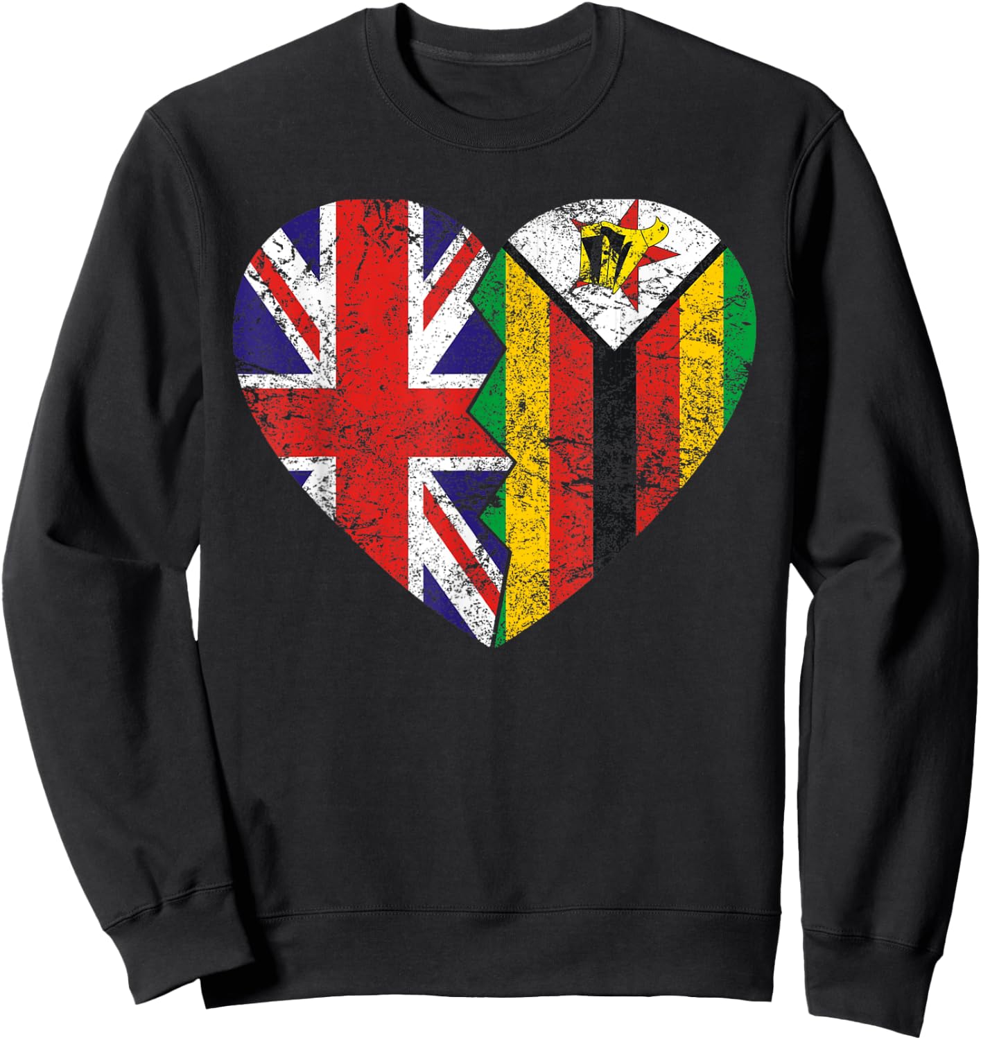 Zimbabwean British Flags Heart | United Kingdom Zimbabwe Sweatshirt - Sweatshirt | Black