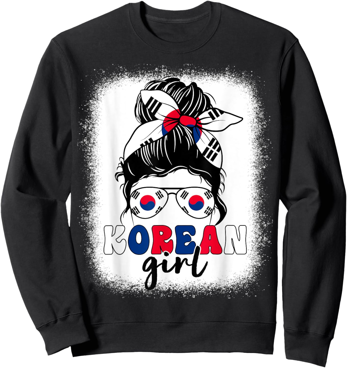 Korean Girl Messy Bun Korea Flag Patriotic Women Kids Sweatshirt - Sweatshirt | Black