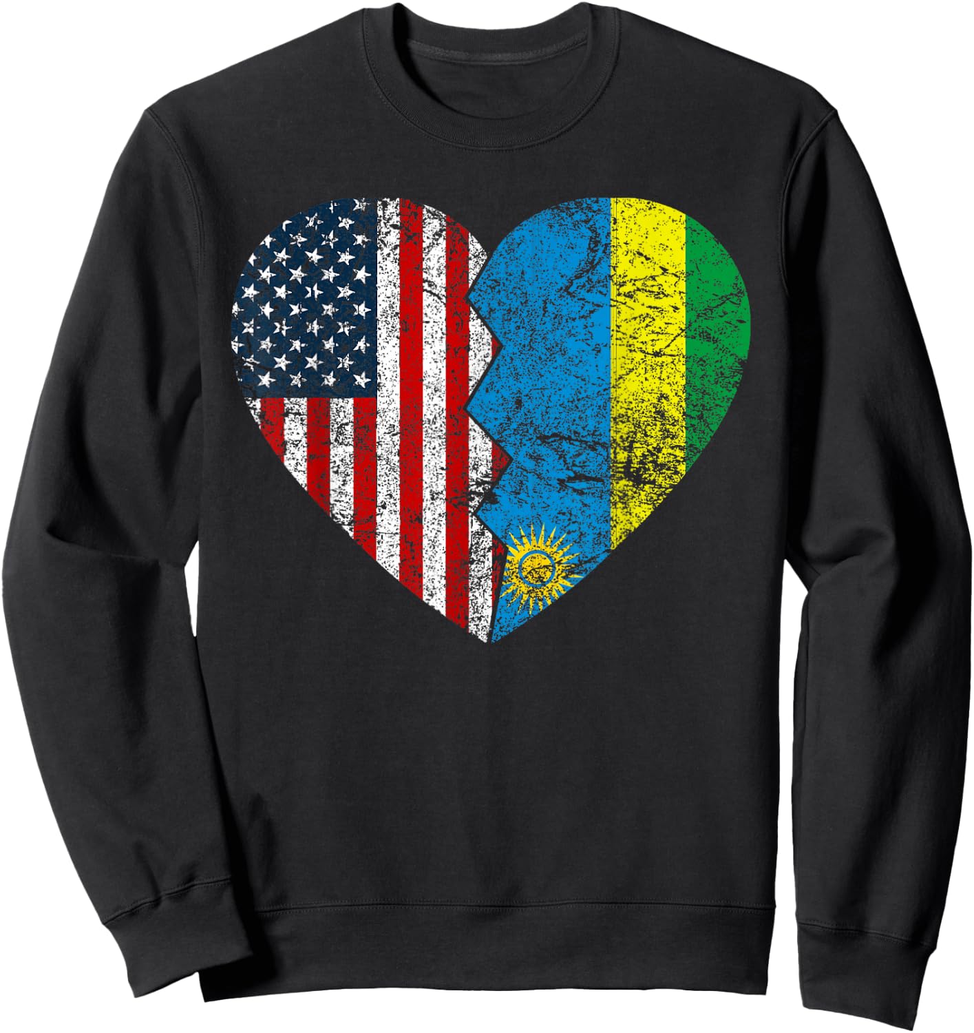 Rwandan American Flags Heart | United States Rwanda Roots Women Kids Men Sweatshirt - Sweatshirt | Black