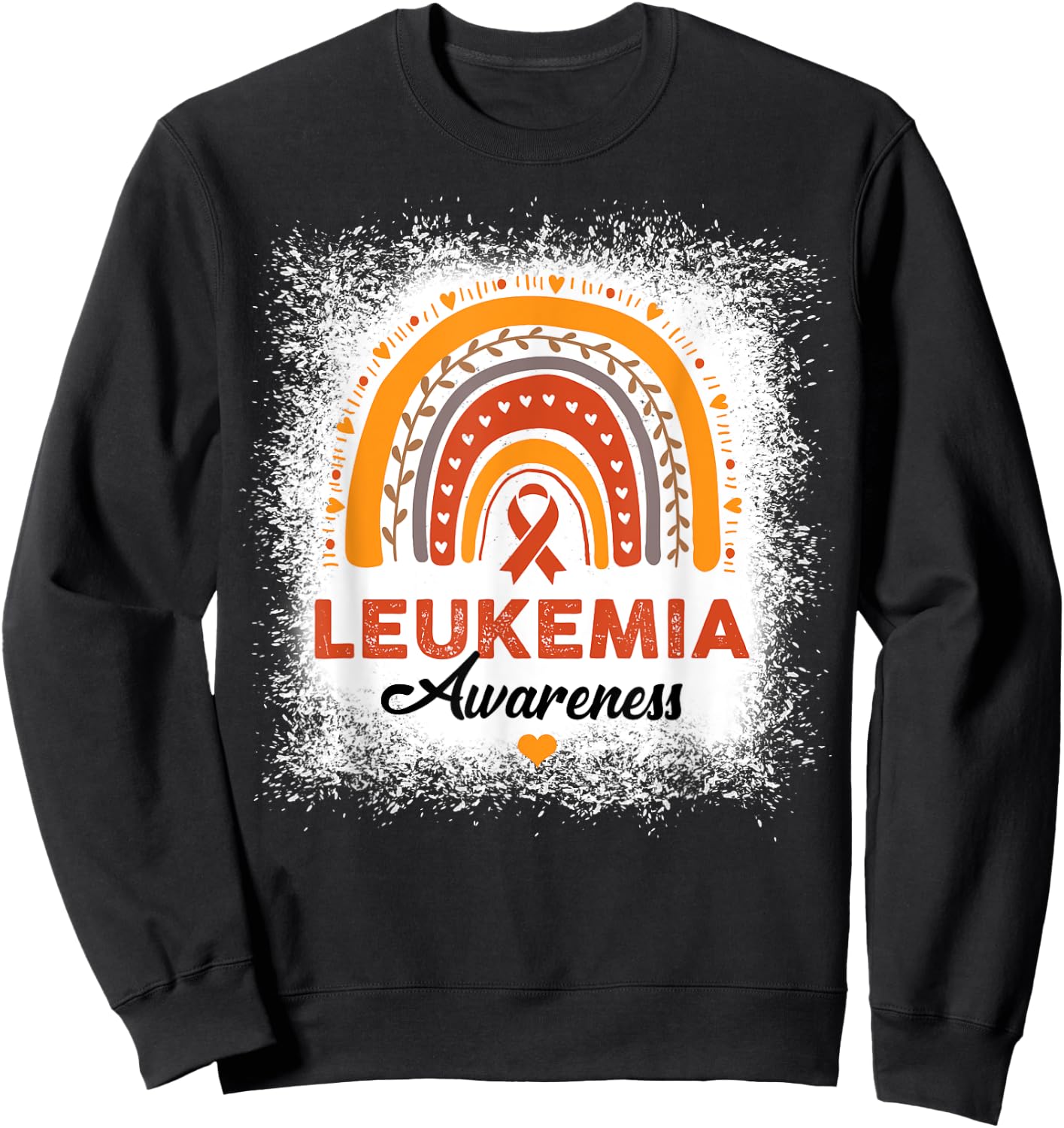 Bleached Leukemia Awareness Bleached Rainbow Orange Ribbon Sweatshirt - Sweatshirt | Black