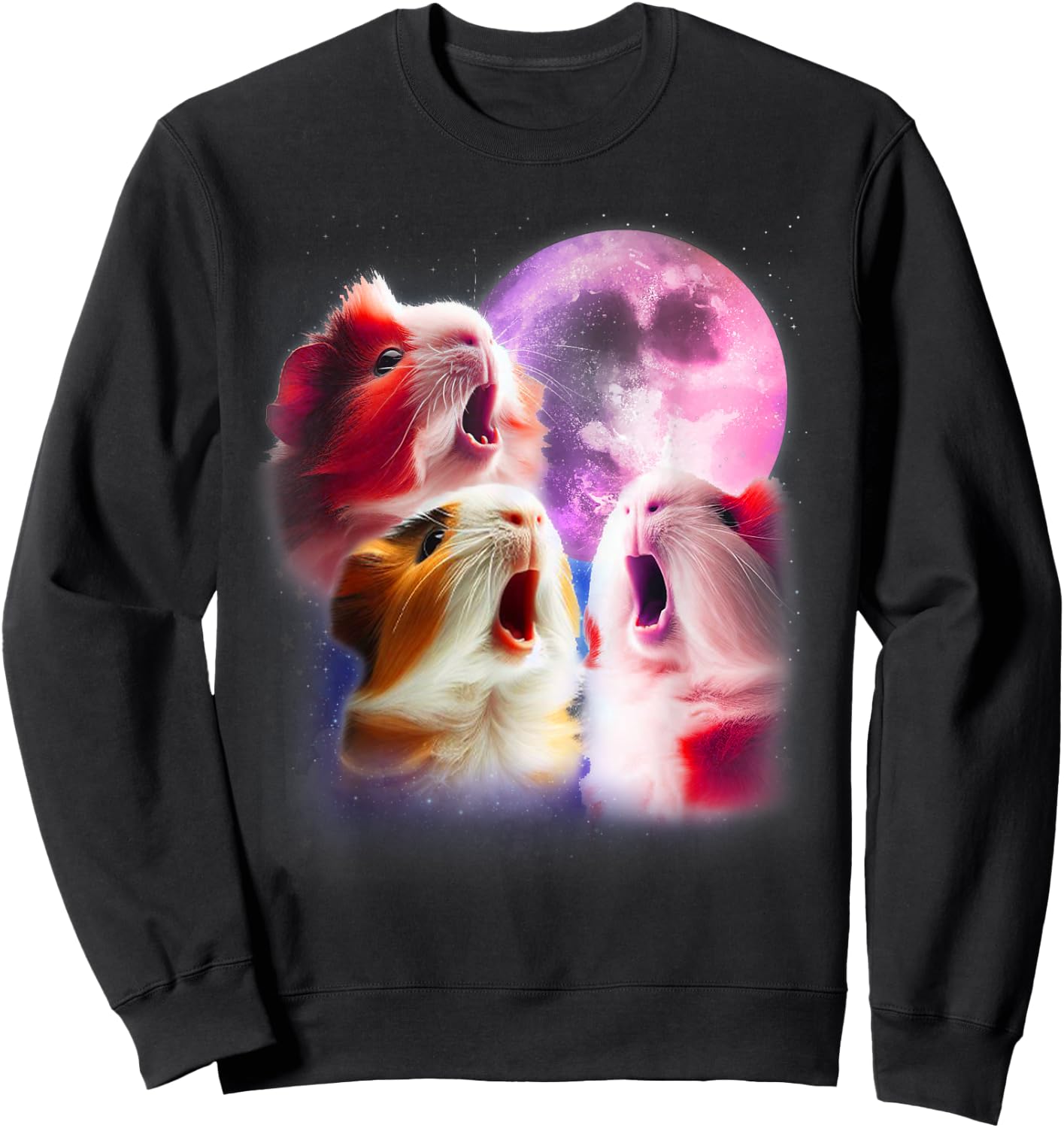 3 Guinea Pigs Howling At The Moon Funny Pet Guinea Pig Lover Sweatshirt - Sweatshirt | Black