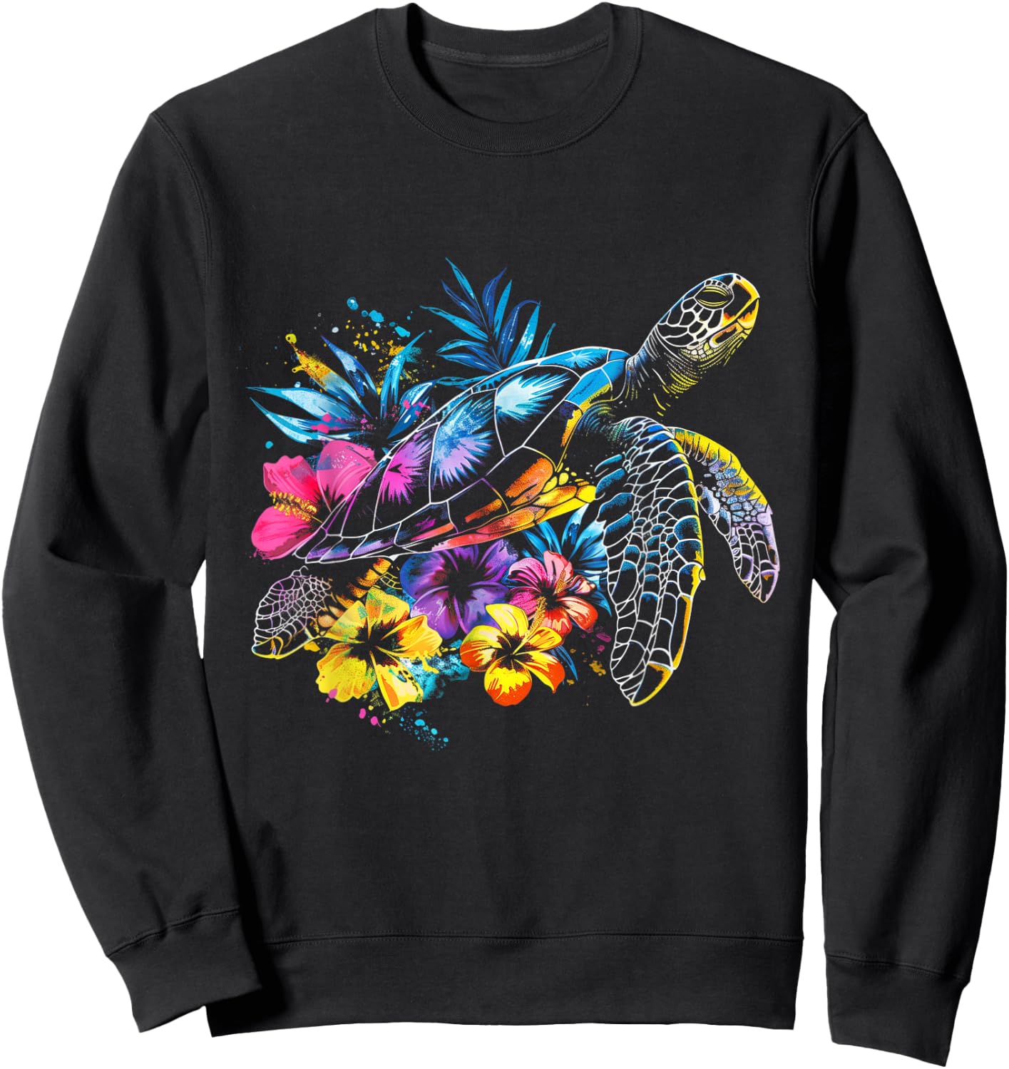 Sea Turtle Hawaiian Flowers Hawaii Diver Sweatshirt - Sweatshirt | Black