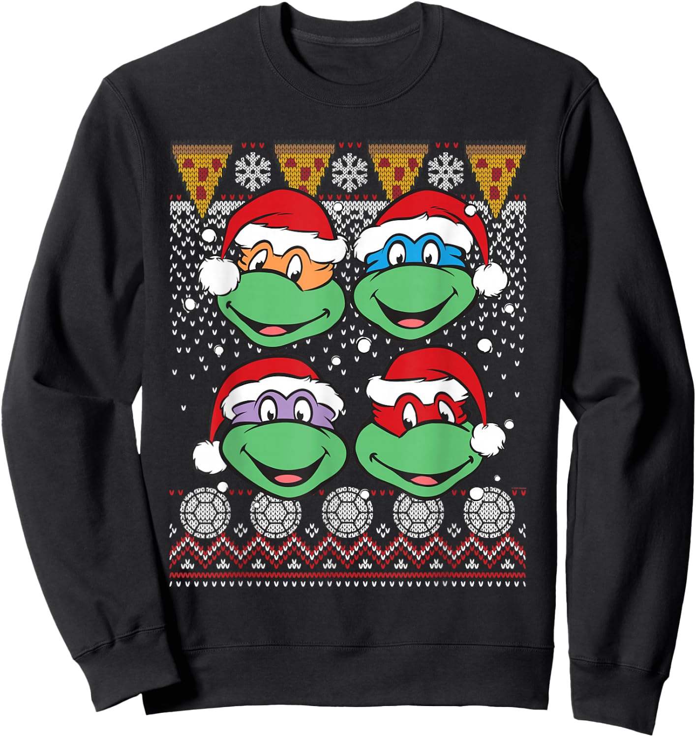 Teenage Mutant Ninja Turtles Ugly Christmas Heads Pizza Sweatshirt - Sweatshirt | Black