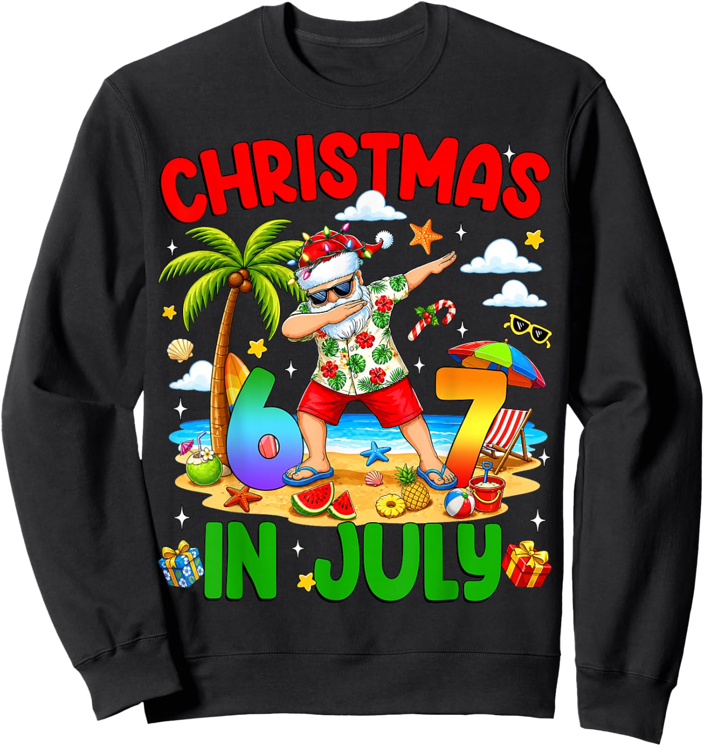 Christmas in July 67 Dabbing Santa Hawaiian Xmas Summer Kids Sweatshirt - Sweatshirt | Black