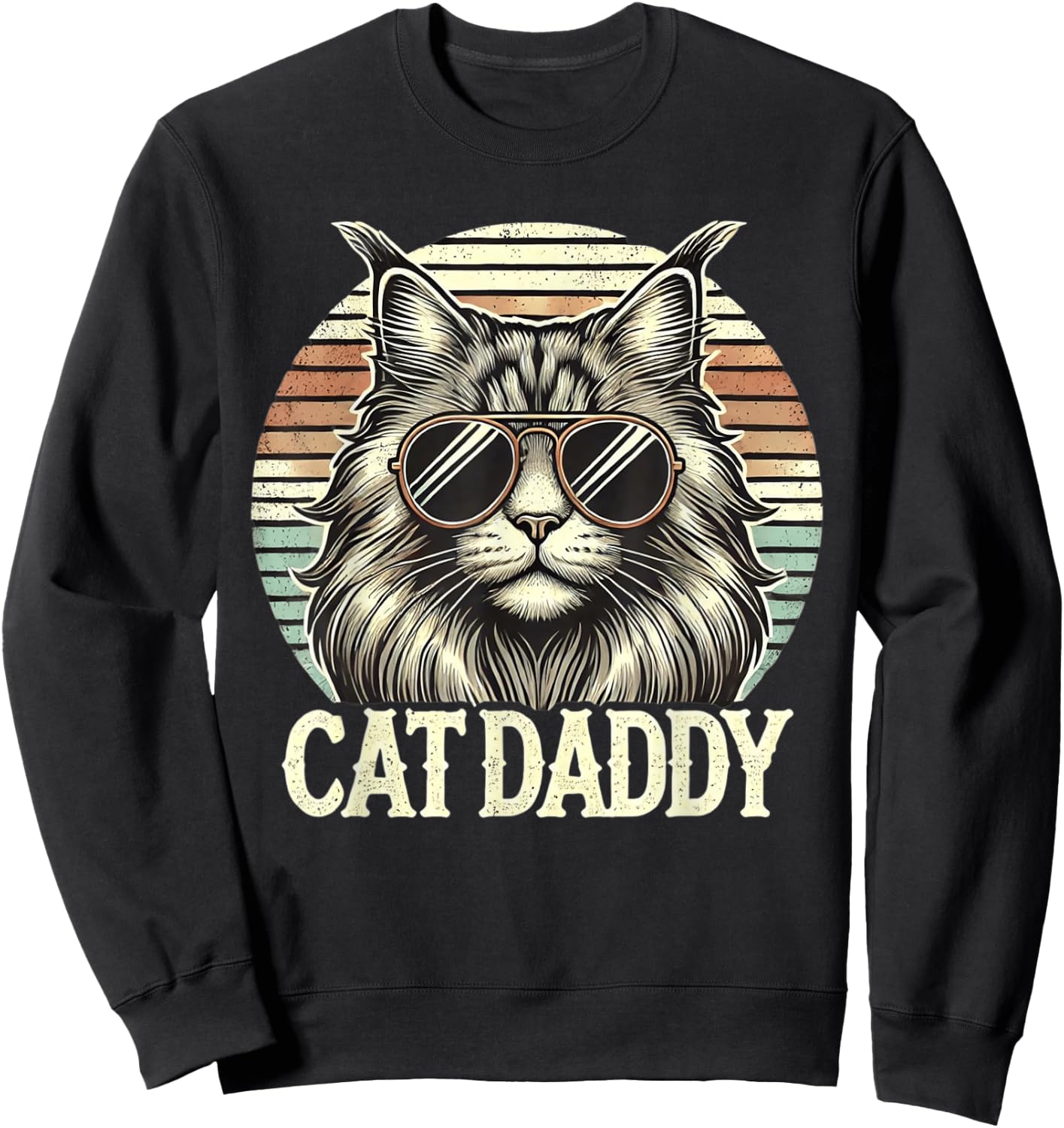 Cat Daddy Cool Maine Coon Cat Father's Day Retro Cat Dad Sweatshirt - Sweatshirt | Black