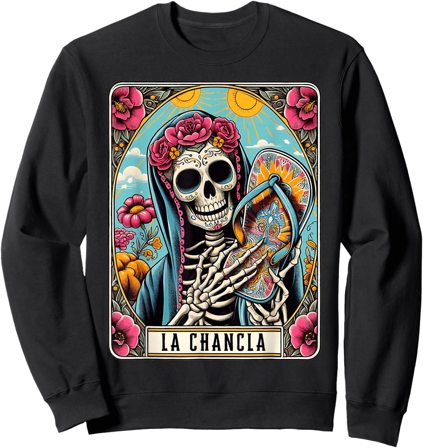 La Chancla Flip Flop Card Funny Mexican Mom Tarot Card Sweatshirt - Sweatshirt | Black