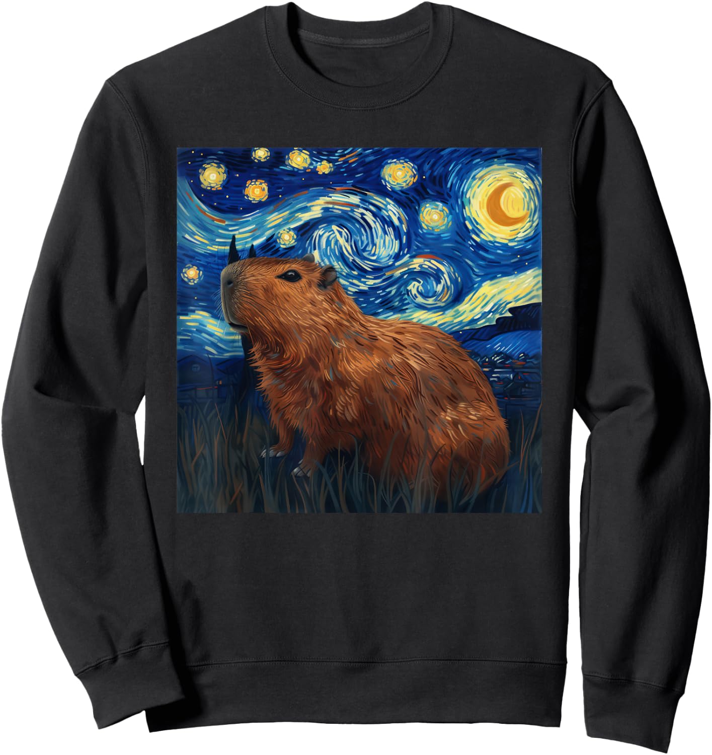 Capybara Van Gogh Style Starry Night Sweatshirt - Sweatshirt | Black