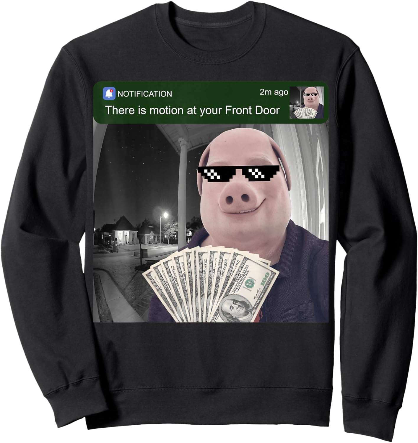 There is Motion at Your Front Door John Pork Funny Brainrot Sweatshirt - Sweatshirt | Black