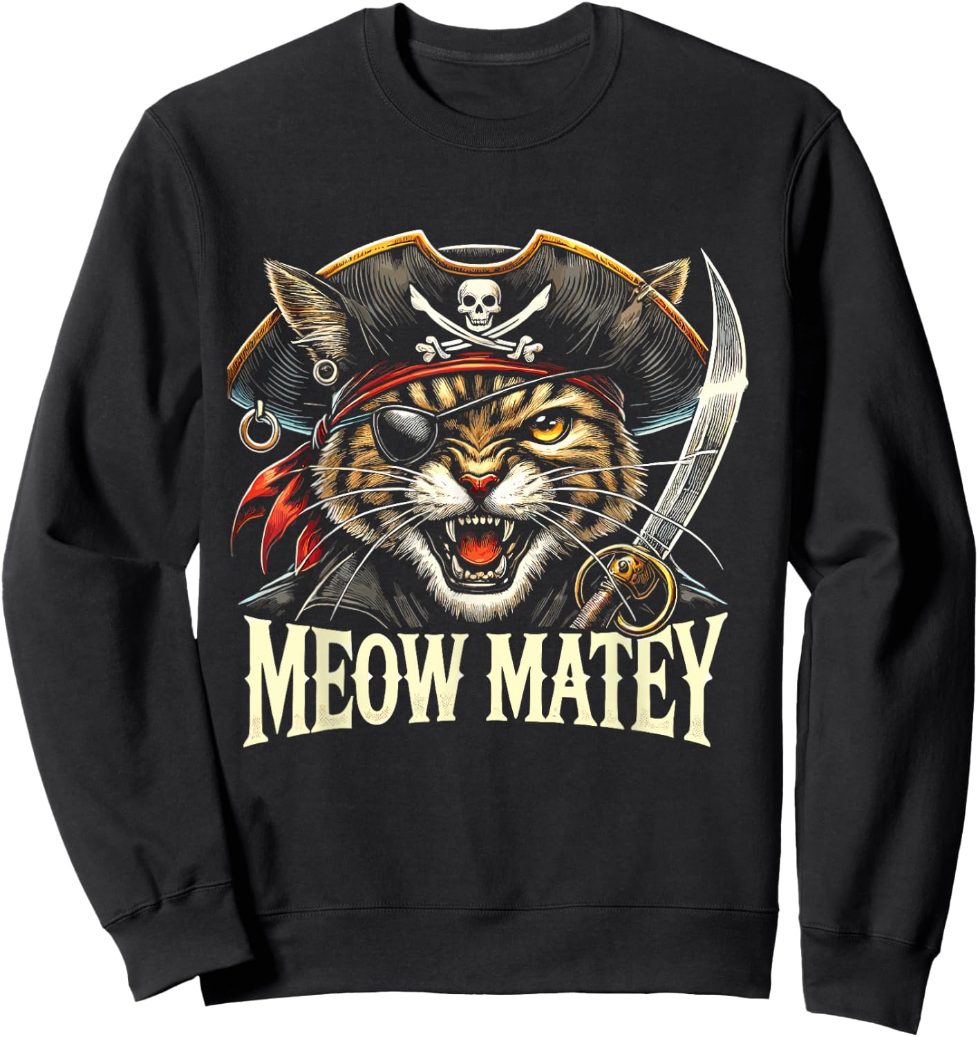 Meow Matey Pirate Cat Halloween Sweatshirt - Sweatshirt | Black