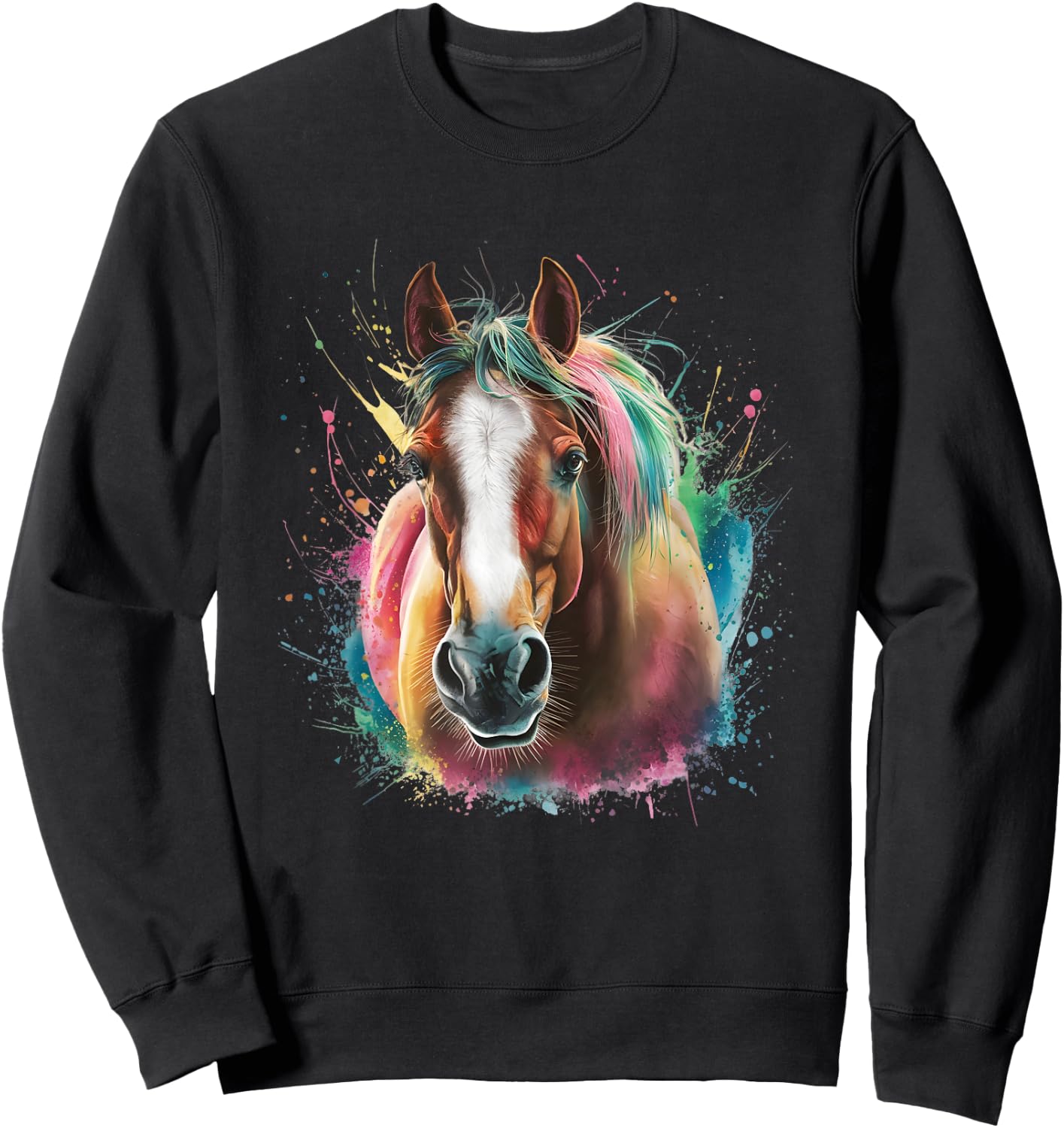 Horse Men Women Colourful Watercolour Horse Sweatshirt - Sweatshirt | Black