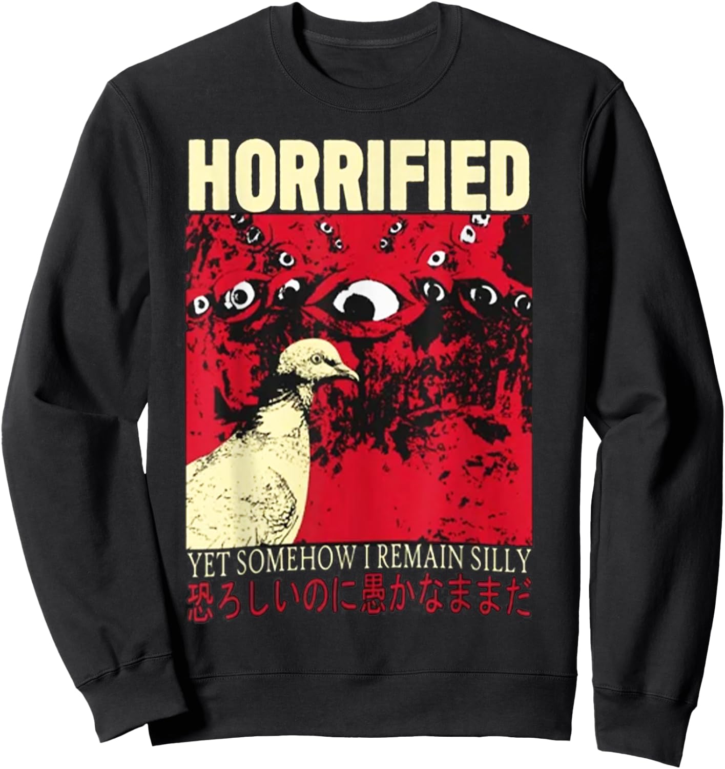 Horrified Pigeon japanese Sweatshirt - Sweatshirt | Black