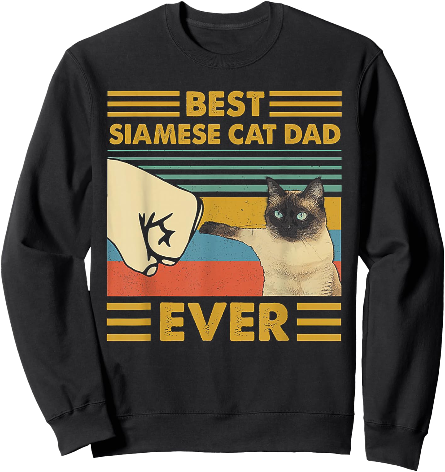 Best Siamese Cat Dad Ever Retro Vintage Sunset Sweatshirt - Sweatshirt | Black
