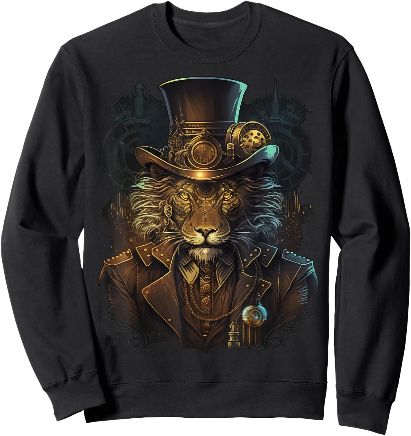 Lion Lover Steampunk Lion Women's Casual - Black, Small, Short Sleeve, Regular Fit, -Kids Sweatshirt - Sweatshirt | Black