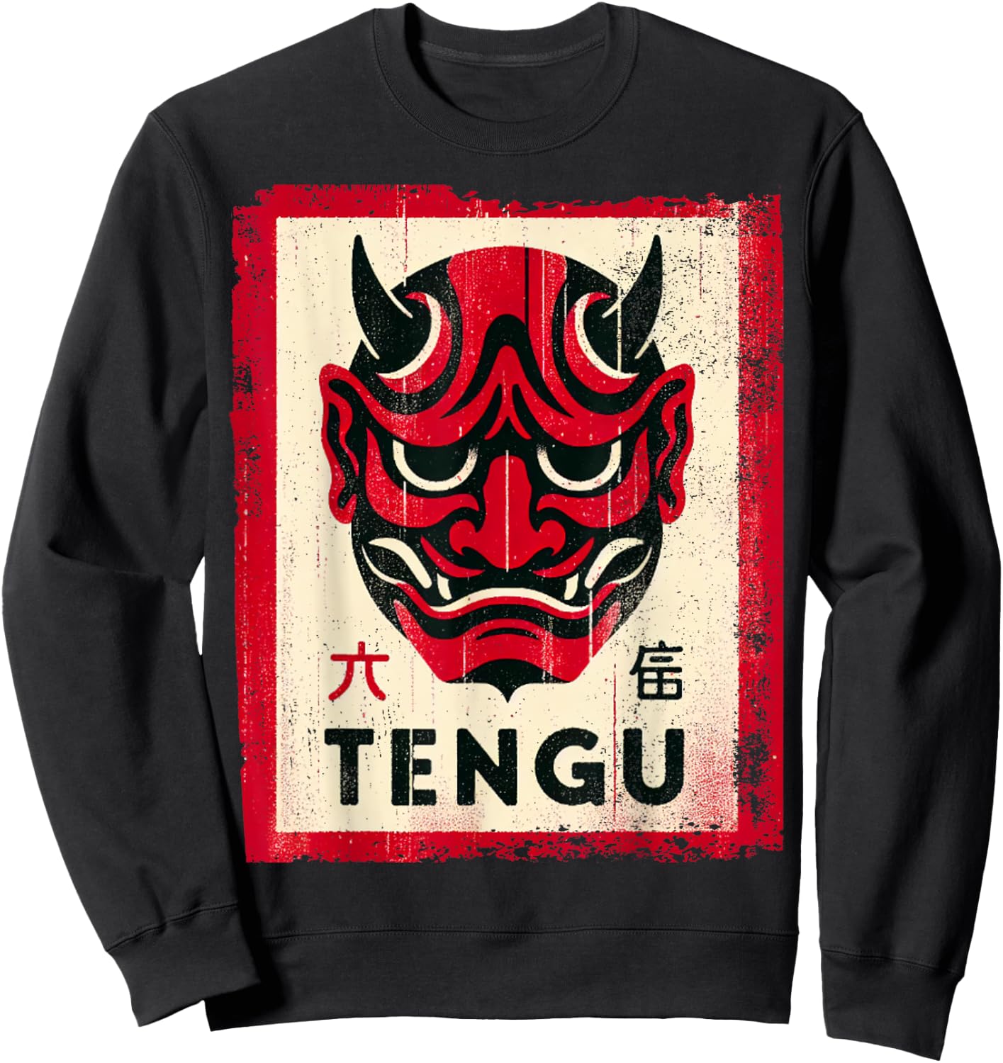Red Tengu Mask Vintage Sweatshirt - Sweatshirt | Black