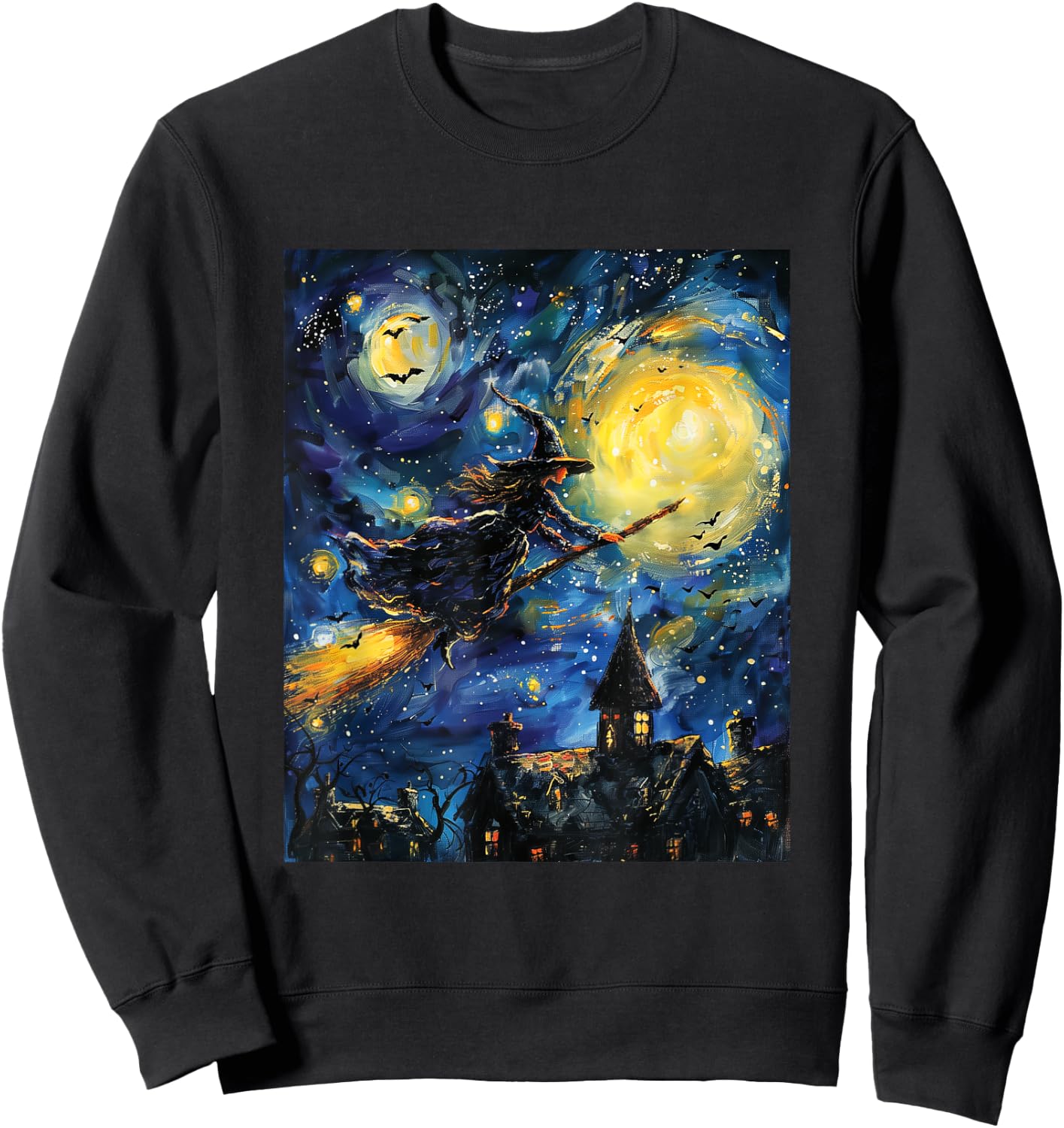 Witch Halloween - Van Gogh Style - Starry Night Sweatshirt - Sweatshirt | Black
