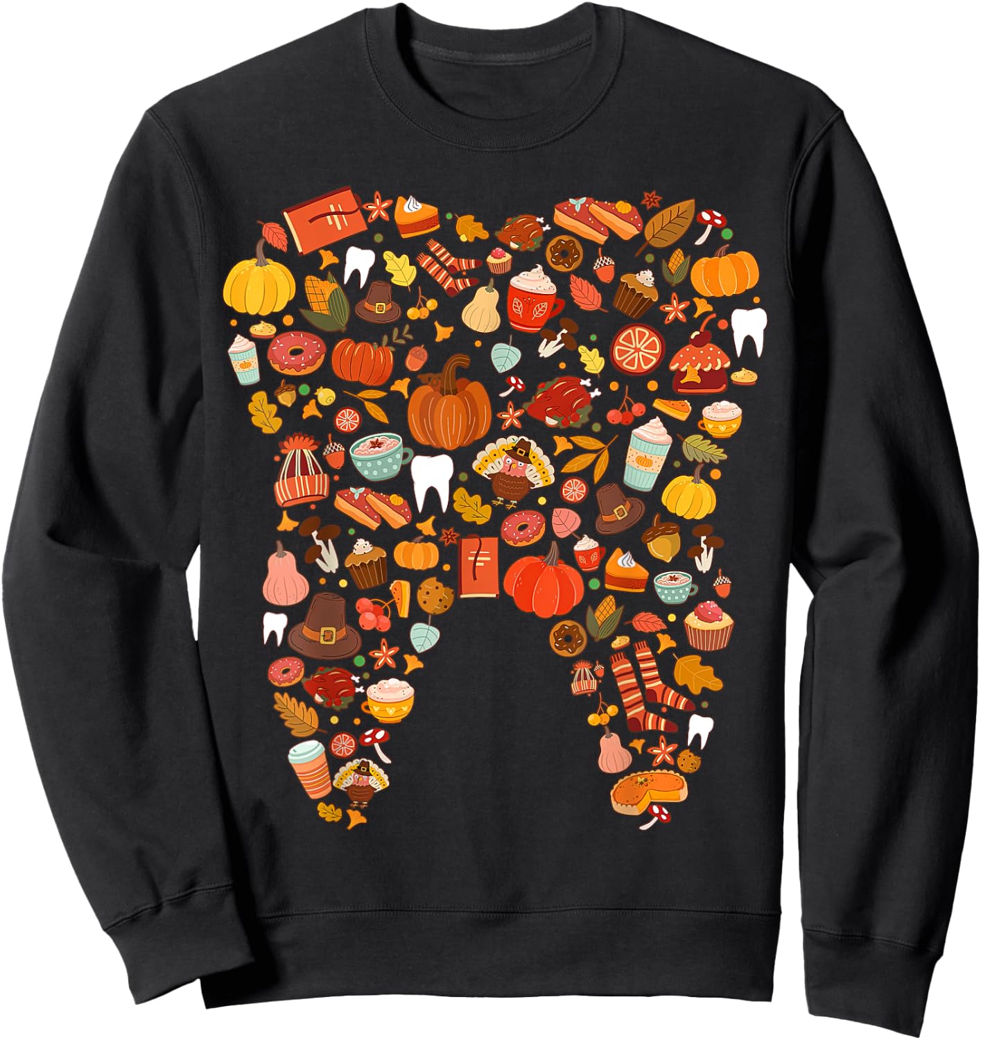 Teeth Doodles Pumpkin Fall Dental Hygienist Autumn Season Sweatshirt - Sweatshirt | Black