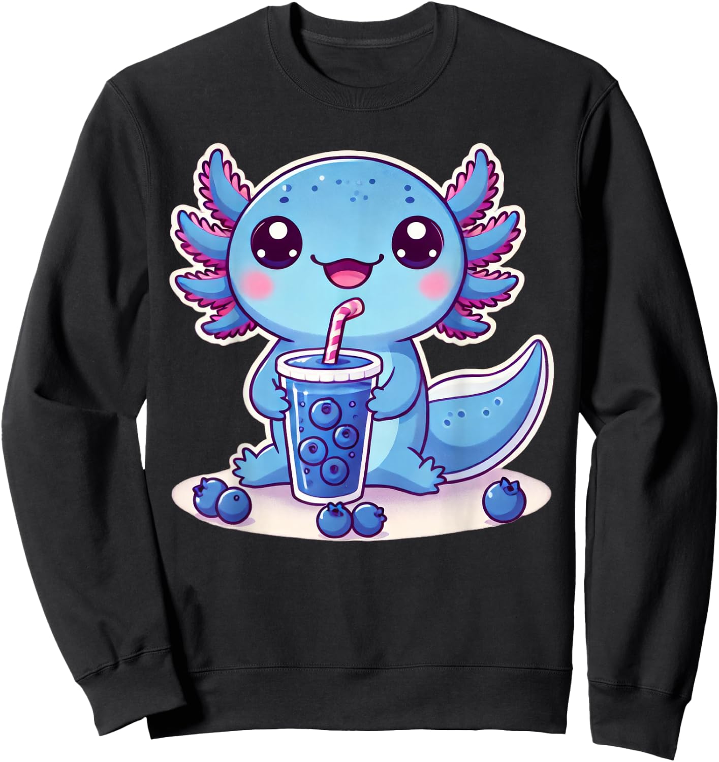 Kawaii Axolotl Blueberry Smoothie Sweatshirt - Sweatshirt | Black