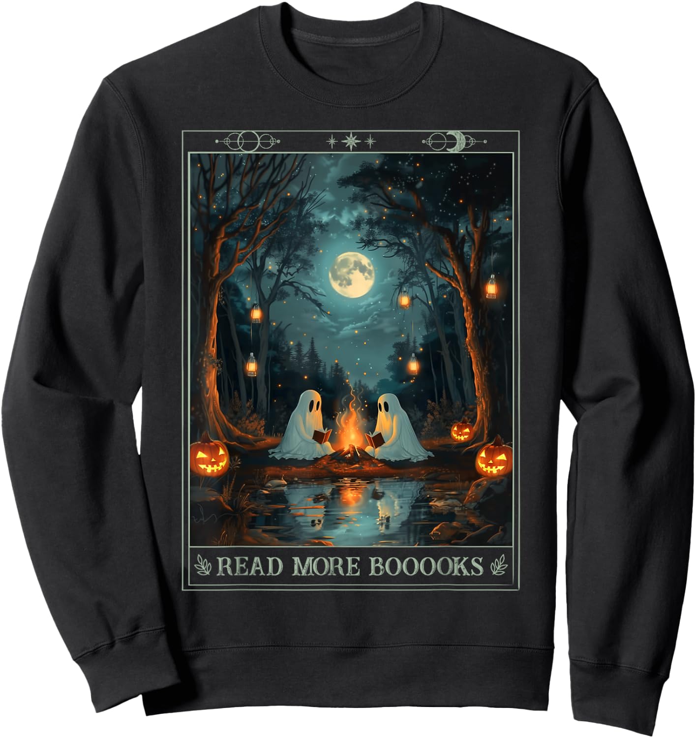 Read More Books Cute Spooky Ghost Reading Book Tarot Card Sweatshirt - Sweatshirt | Black