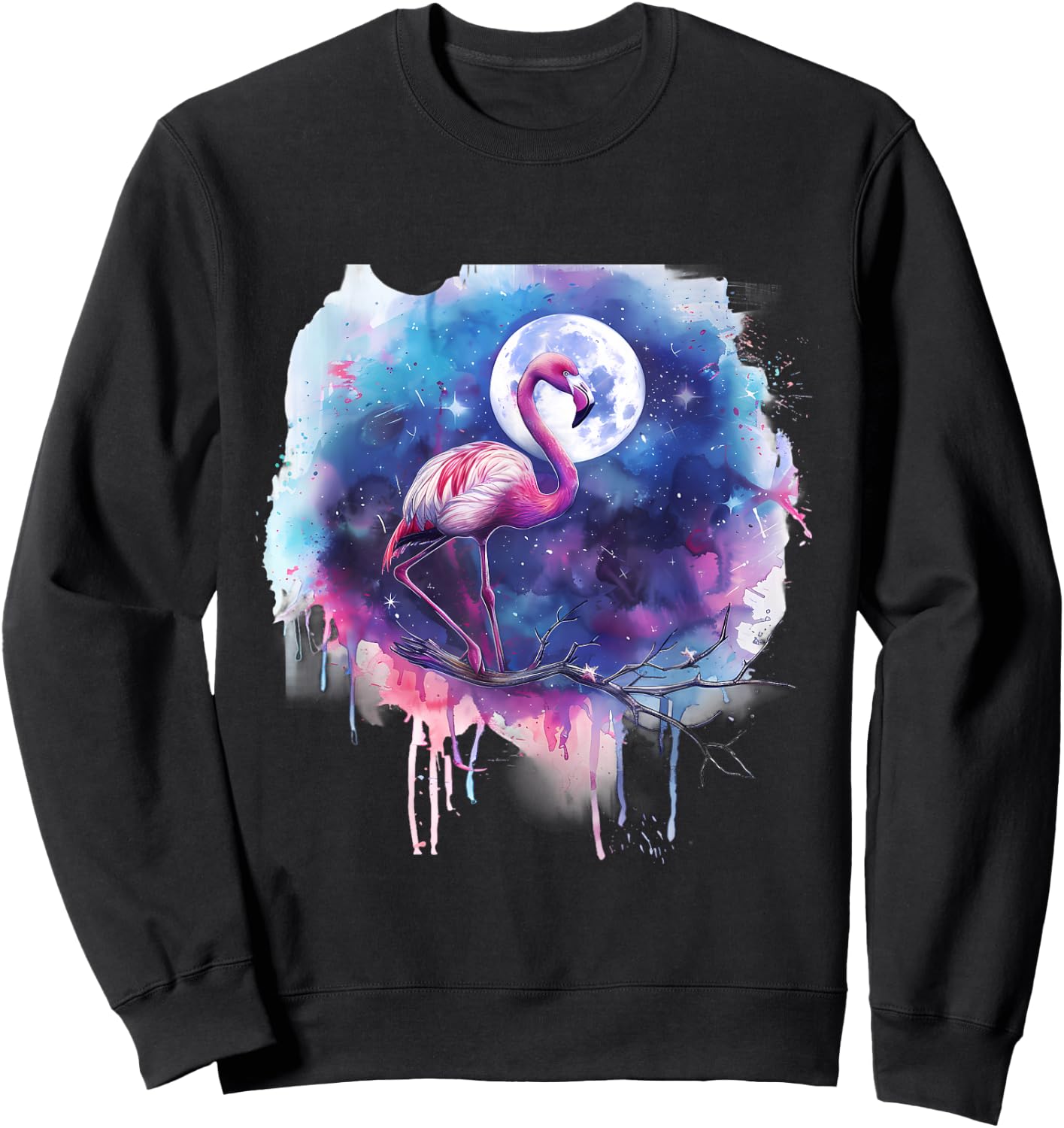 Pink Flamingo Bird Moon Wildlife Flamingo Lover Artwork Sweatshirt - Sweatshirt | Black