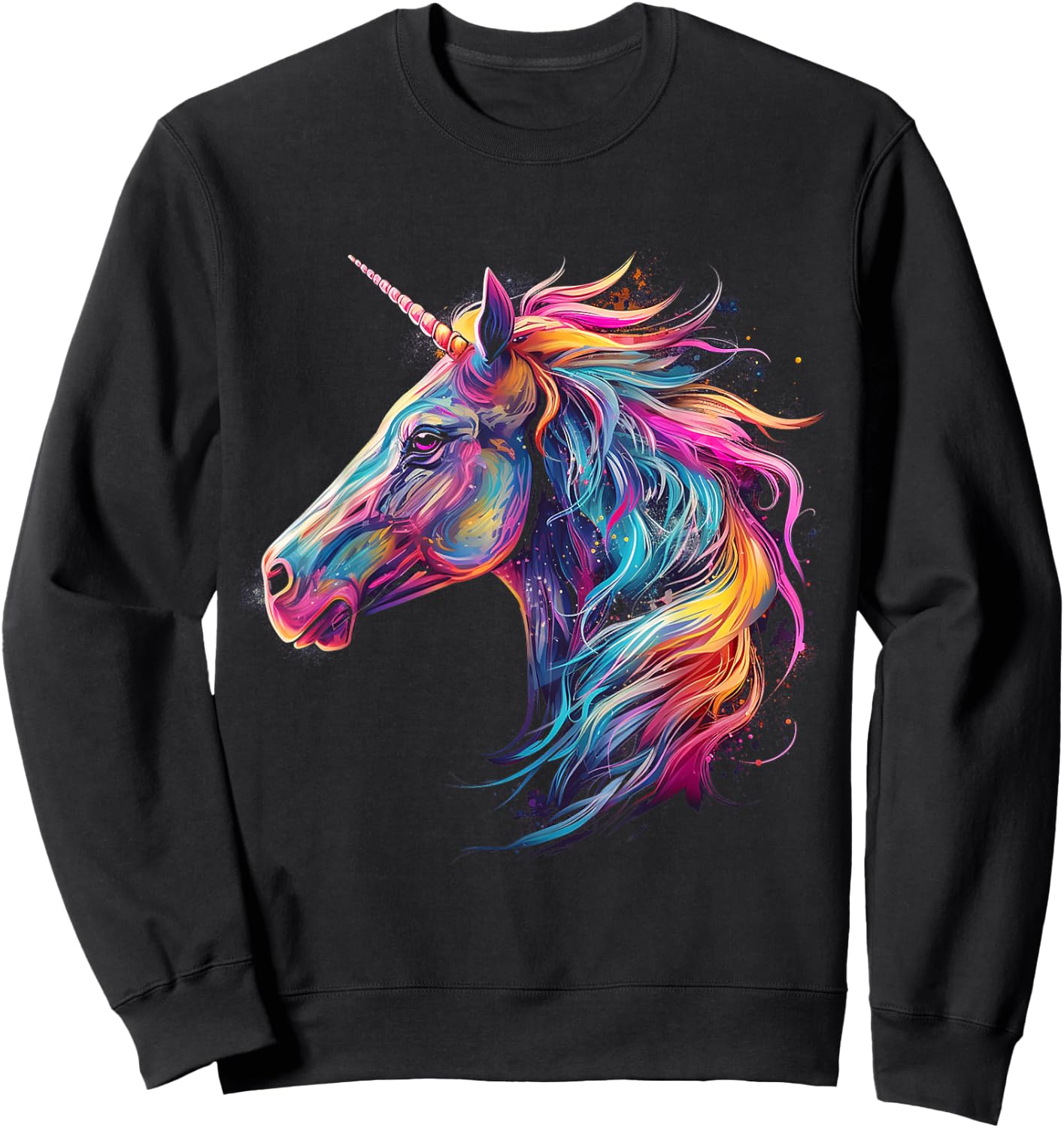 Unicorn Rainbow Animal Graphic Illustration Unicorn Sweatshirt - Sweatshirt | Black
