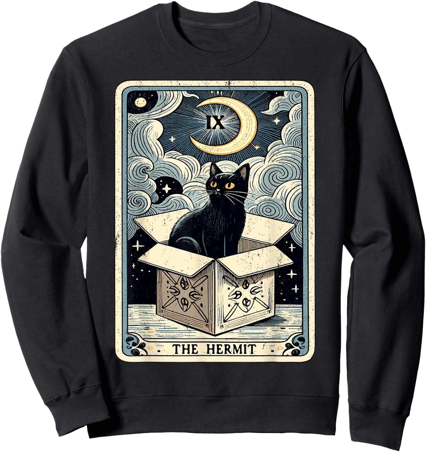 The Hermit Tarot Card Cat in Box Mystic Funny Cat Sweatshirt - Sweatshirt | Black