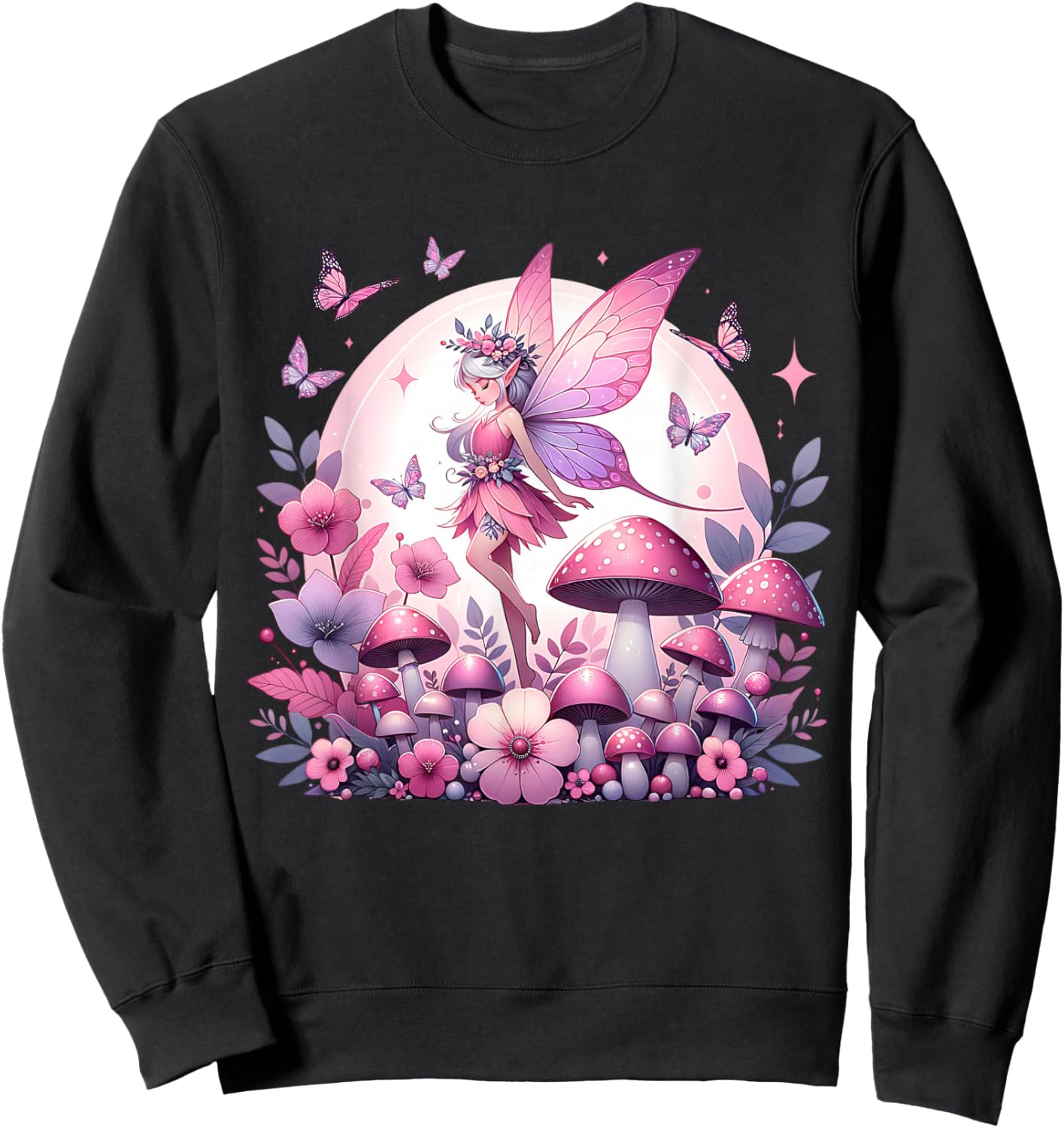 Enchanted Forest Fantasy Fairy Mystical Butterfly & Floral Sweatshirt - Sweatshirt | Black