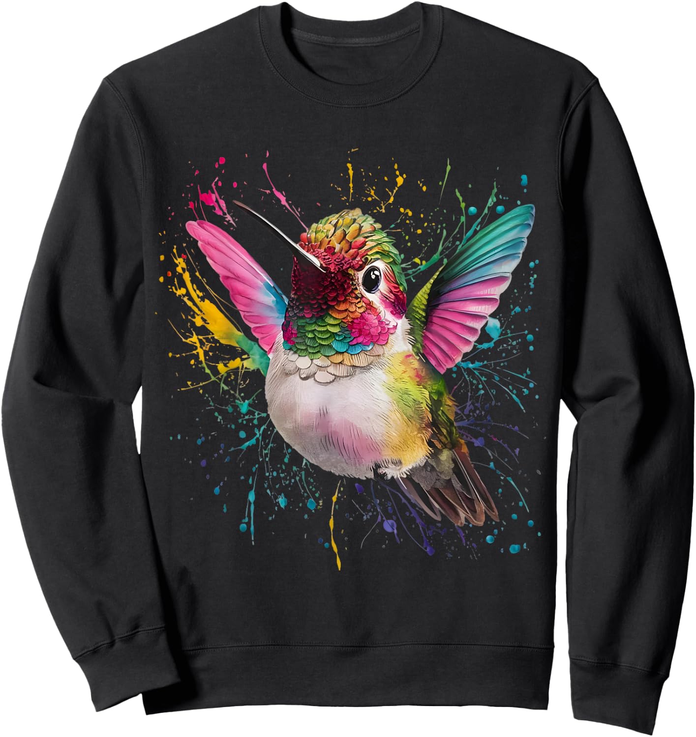 Hummingbird Men Woman Colorful Watercolor Hummingbird Sweatshirt - Sweatshirt | Black