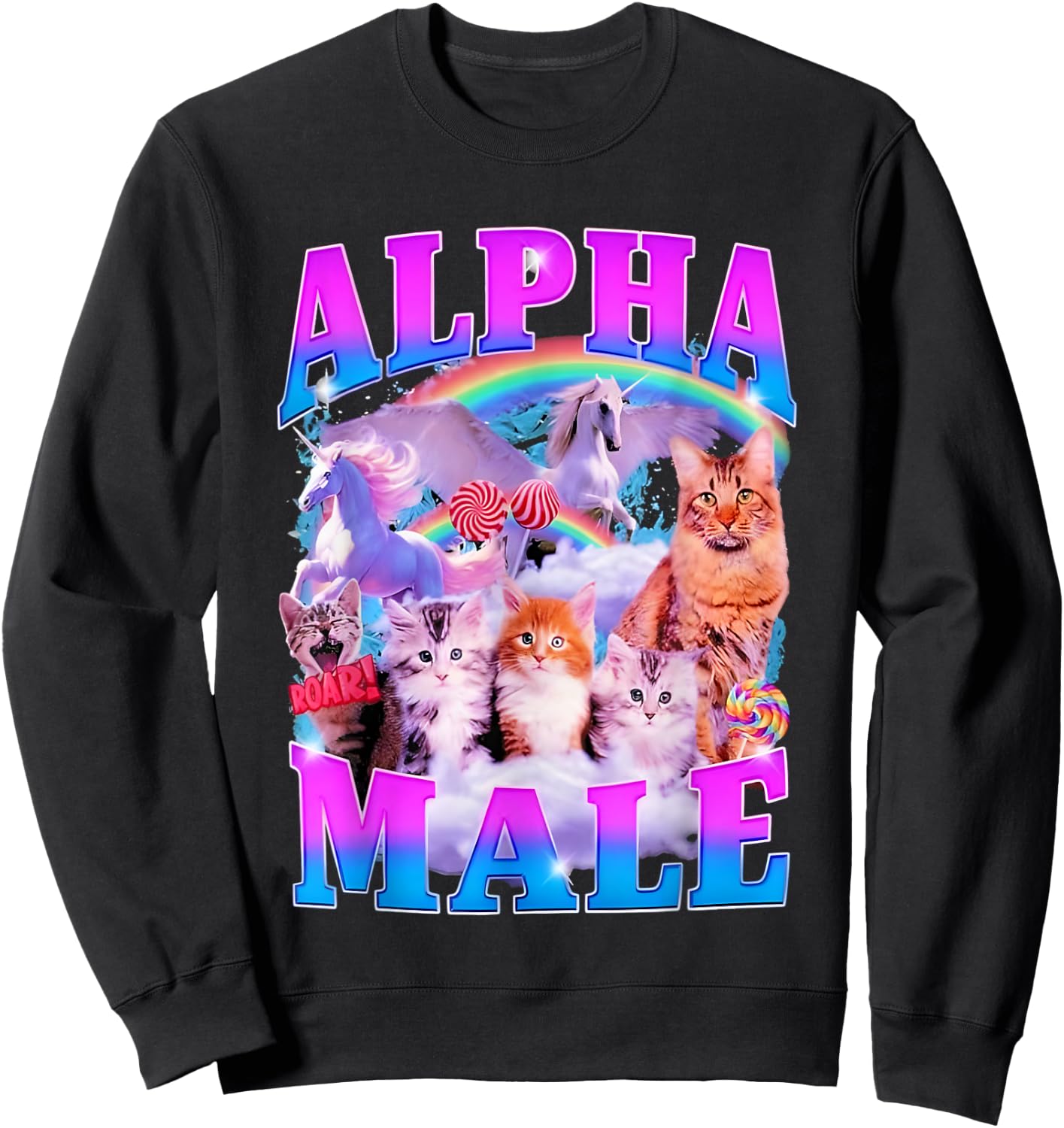 Cat And Unicorn Alpha Male Sweatshirt - Sweatshirt | Black