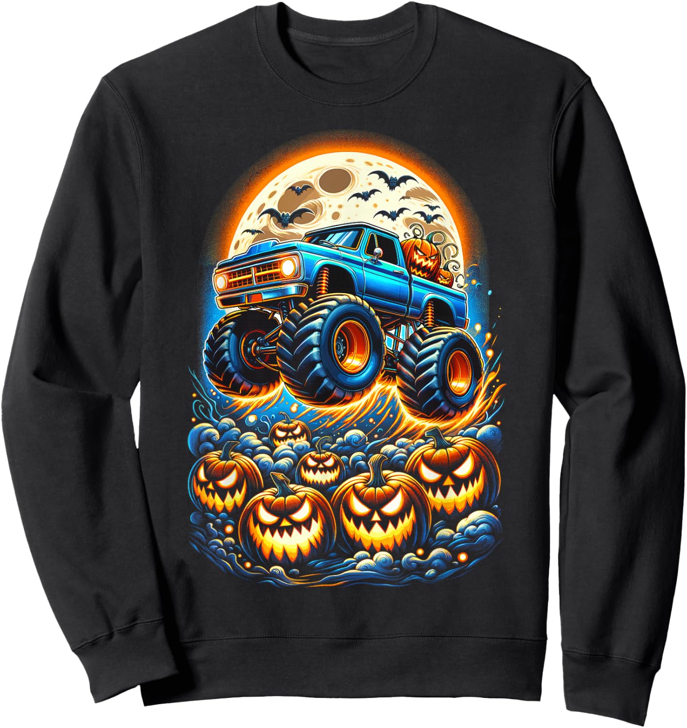 Halloween Monster Truck Jack O Lantern Boy Trick Treat Sweatshirt - Sweatshirt | Black