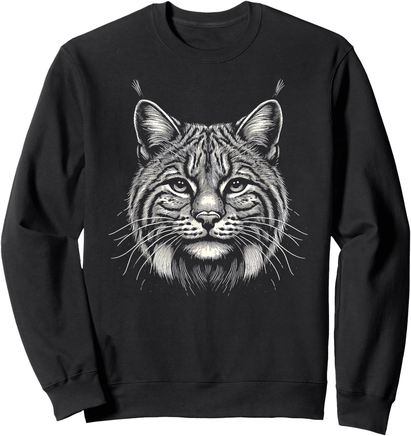 Bobcat Face Graphic Art Design And Men Sweatshirt - Sweatshirt | Black