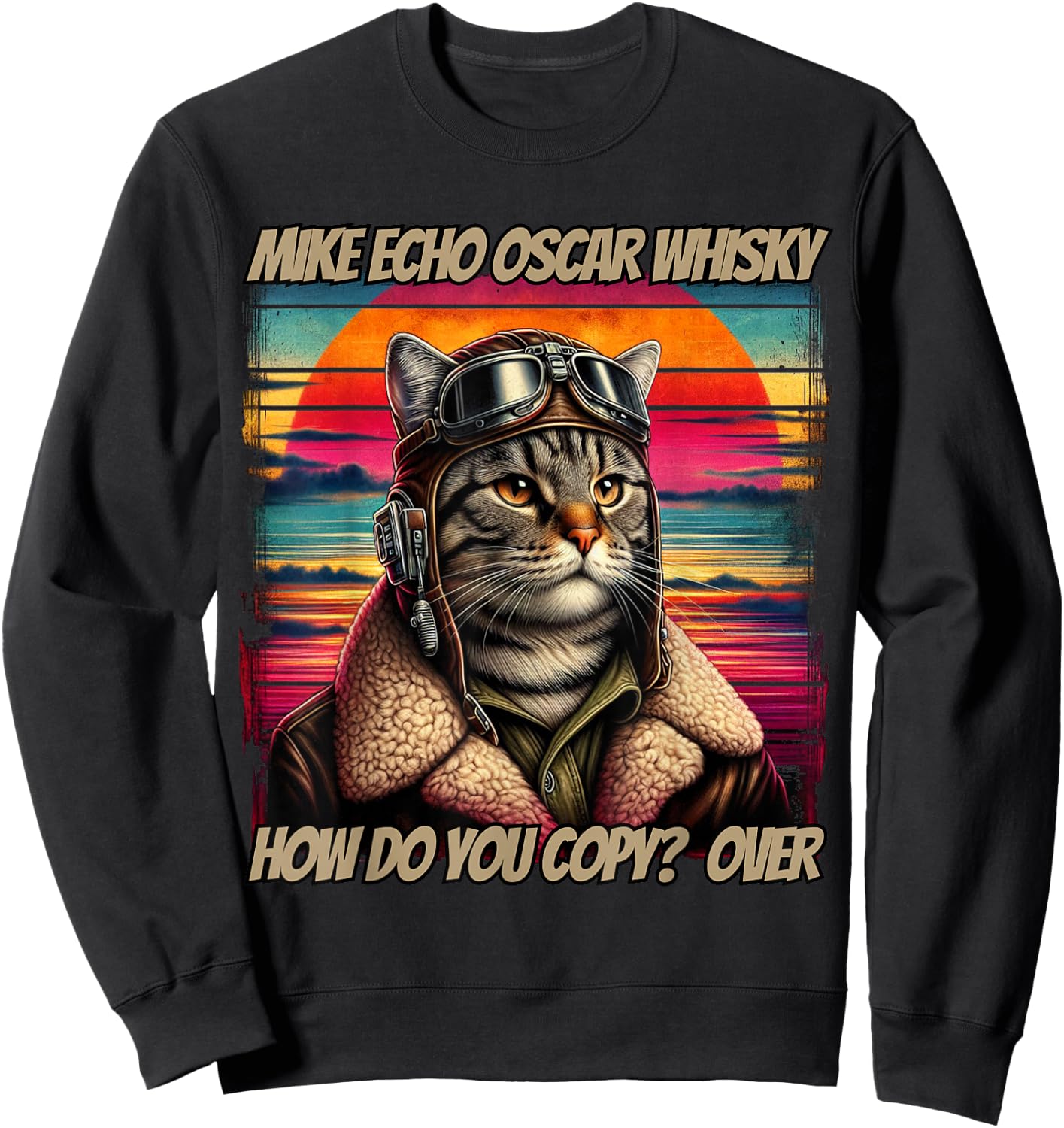 Retro Cat Pilot Mike Echo Oscar Whisky M.E.O.W Women Sweatshirt - Sweatshirt | Black