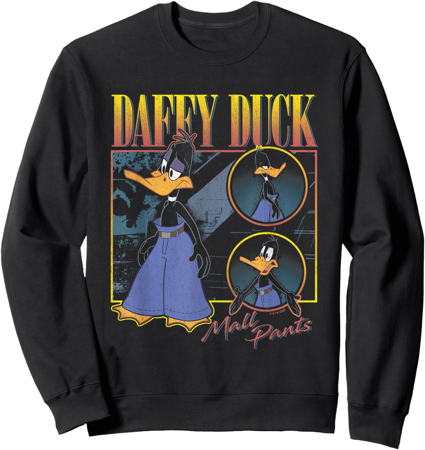 Looney Tunes Daffy Duck Mall Pants Showcase Vintage Panels Sweatshirt - Sweatshirt | Black