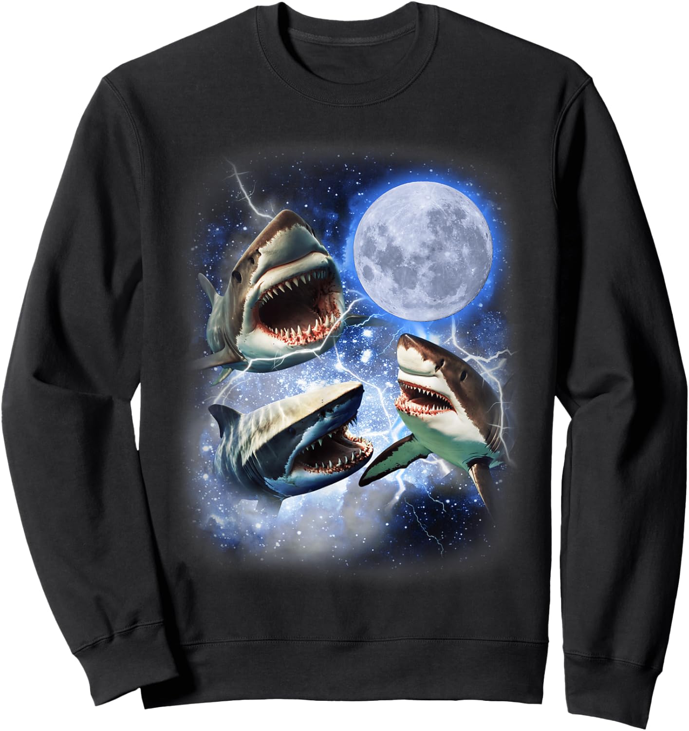 Three Shark Moon - 3 Great Whites Howling Wolfs Moon Parody Sweatshirt - Sweatshirt | Black