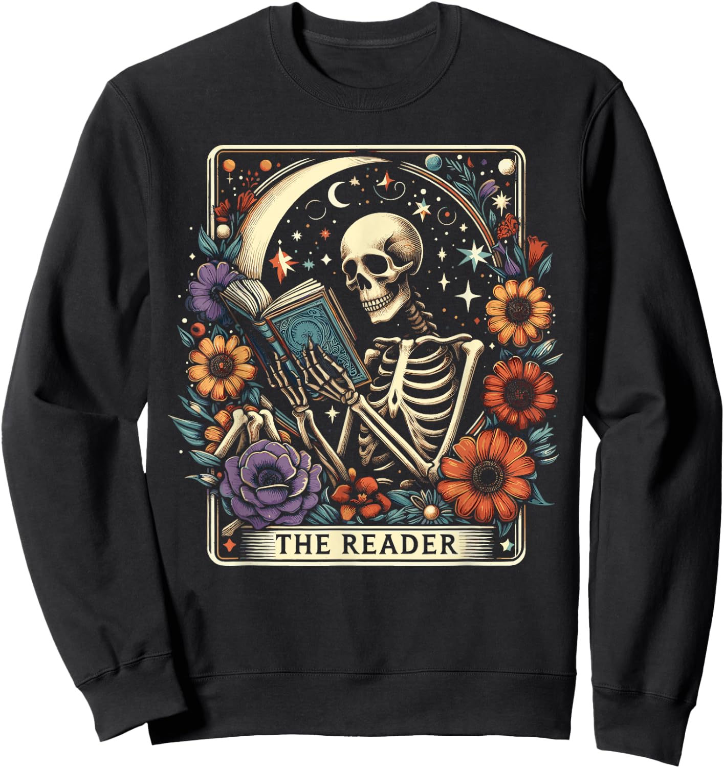 The Reader Tarot Card Skeleton Reading Book Bookworm Bookish Sweatshirt - Sweatshirt | Black