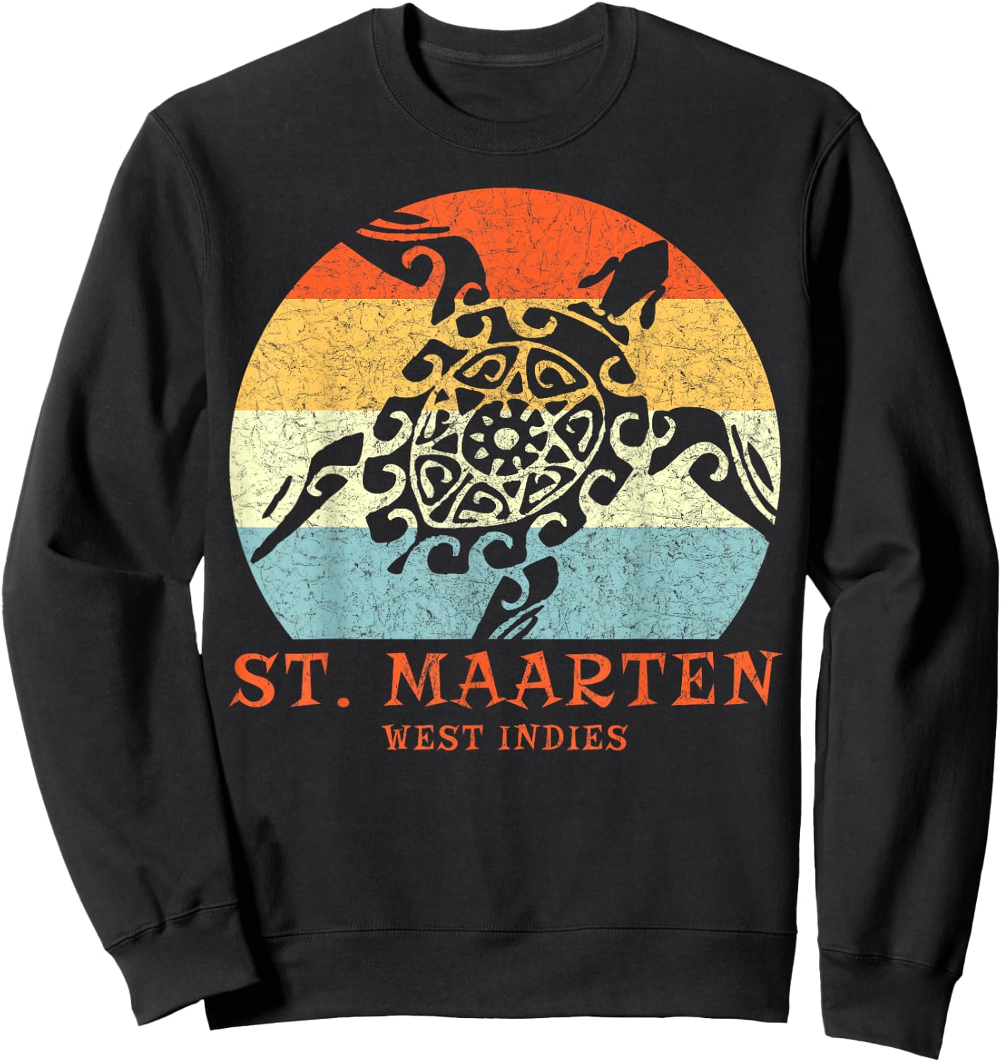 St. Martin, West Indies Vintage Retro Tribal Turtle Vacation Sweatshirt - Sweatshirt | Black