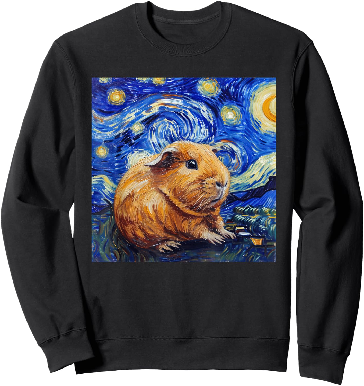 Guinea Pig Van Gogh Style Starry Night Graphic Sweatshirt - Sweatshirt | Black