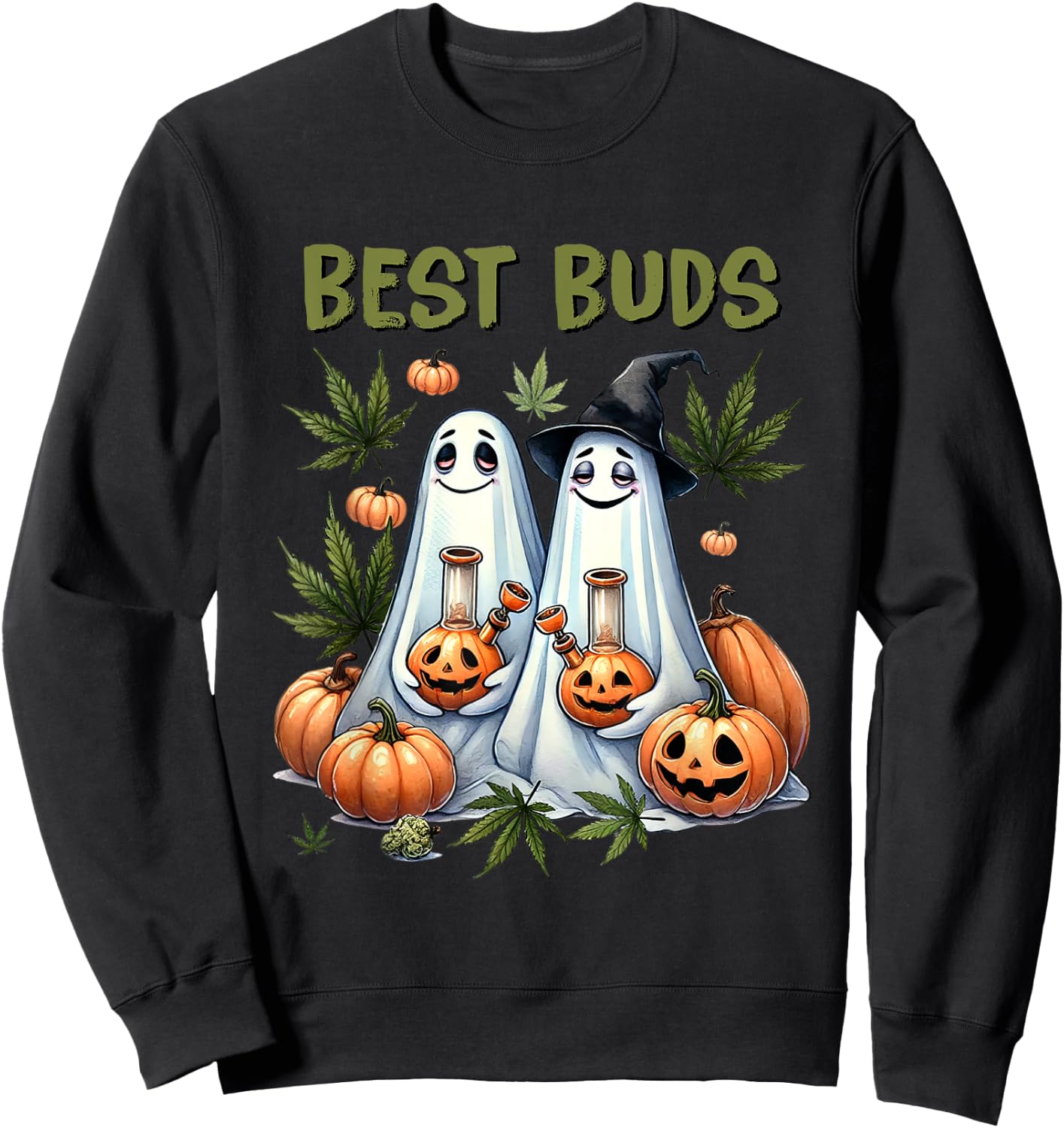 Marijuana Best Buds Ghost 420 Weed Cannabis Funny Halloween Sweatshirt - Sweatshirt | Black