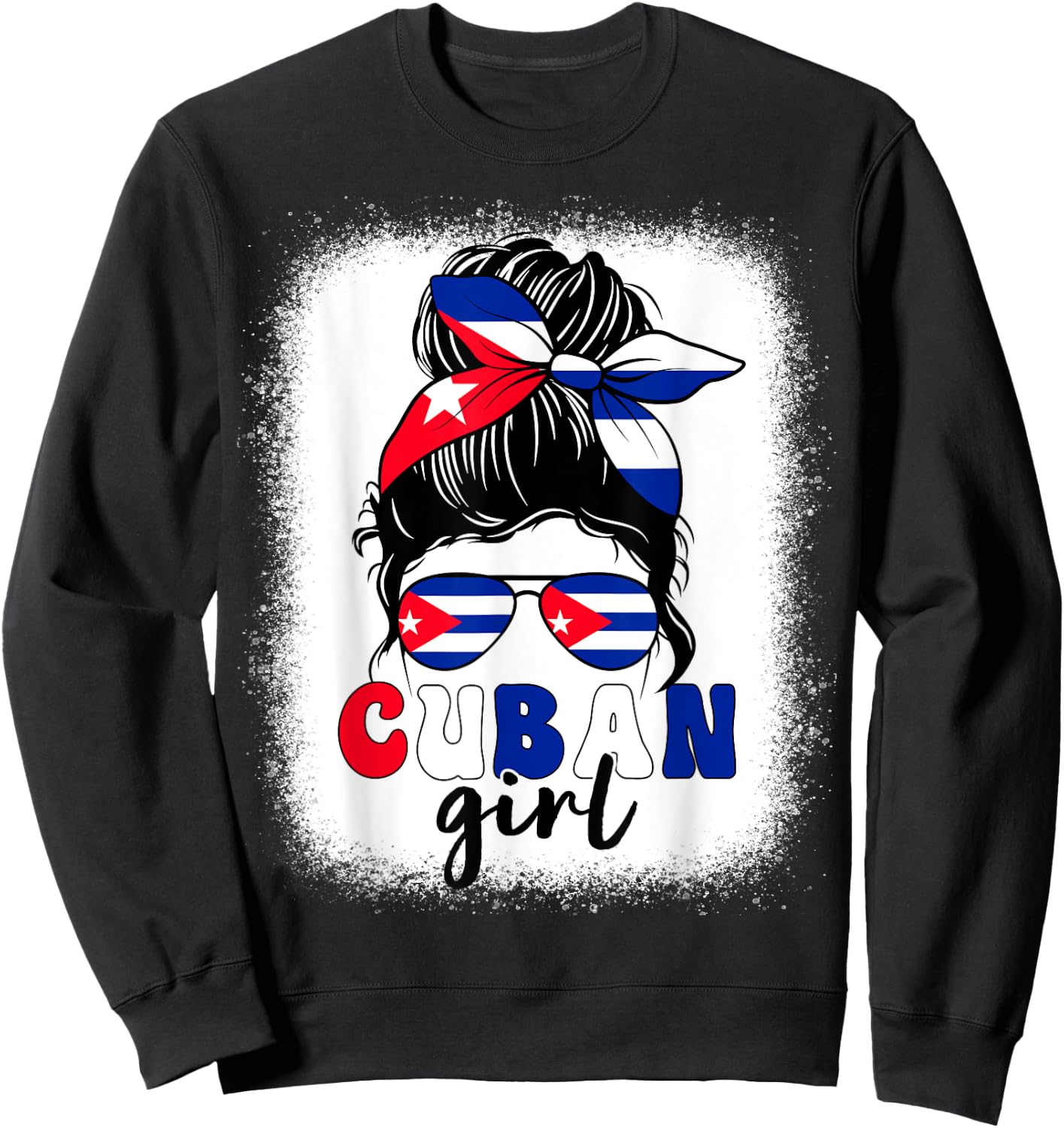 Cuban Girl Messy Bun Cuba Pride Patriotic Kids Sweatshirt - Sweatshirt | Black